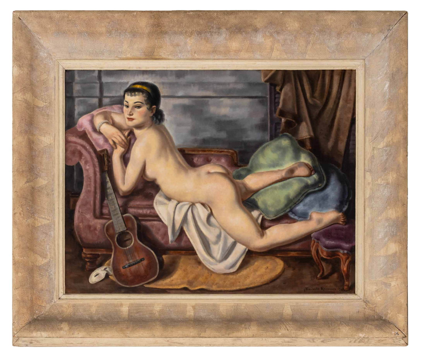 Umberto Romano "Ex-Follies Girl" Oil, 1932: Umberto Romano (American, 1905-1984), "Ex-Follies Girl", Oil on Canvas, 1932, signed and dated lower right, Kleeman-Thorman Galleries Ltd. and North Shore Arts Exhibition of Gloucester labels, titled,