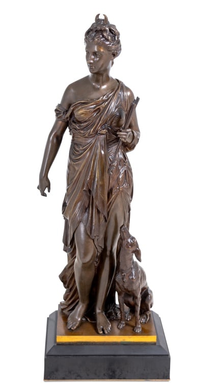 Jean Bulio "Diana and Her Hound" Bronze Sculpture (1 of 5)