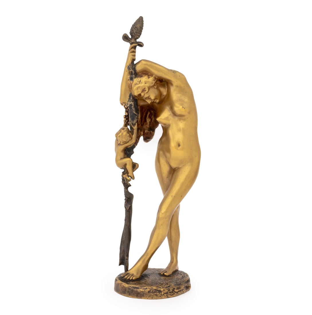 Jean-Leon Gerome "Bacchante a La Grappe" Bronze: Jean-Leon Gerome (French, 1824-1904) "Bacchante a La Grappe" Gilt Bronze Sculpture, signed and "Siot-Decauville / Fondeur / Paris" foundry mark to base. 13.25" H x 4.5" W x 4.25" D. Provenance: From t