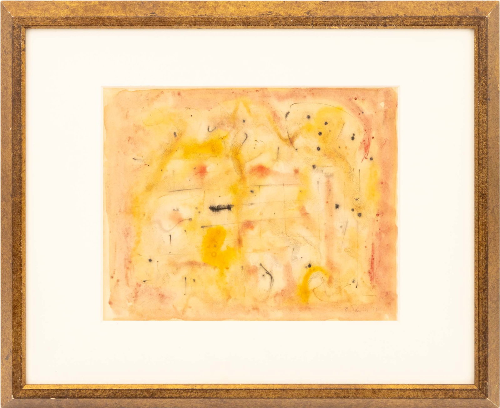 Bradley Walker Tomlin "Abstract Lines", 1951: Bradley Walker Tomlin (American, 1899-1953), "Abstract Lines", Mixed Media on Paper, 1951, watercolor, ink, and gouache, signed in pencil "B. Tomlin" and dated lower right, giltwood frame. Image: 10" 