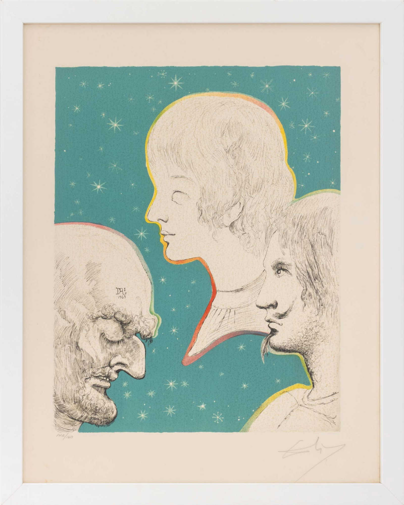 Salvador Dali "Merville ..." Lithograph, 1969: Salvador Dali (Spanish, 1904-1989), "Merville and His Sons Reunited", Lithograph in Colors on Arches Paper, 1969, from "Three Plays by the Marquis de Sade" portfolio, published and printed by Shorewoo