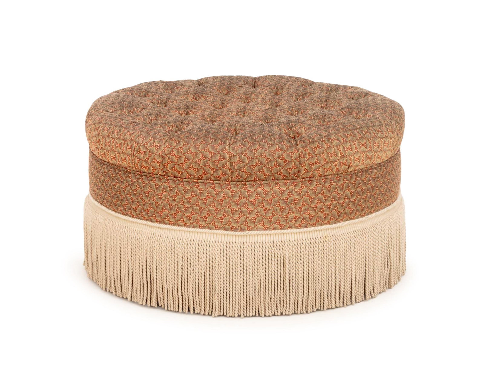 Red Foliate Pattern Upholstered Circular Ottoman (1 of 6)