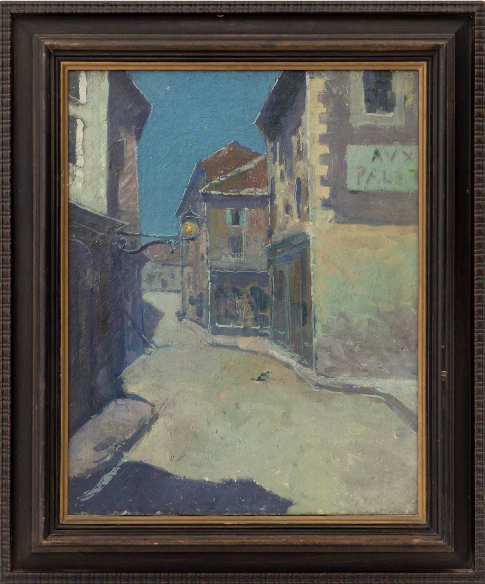 Parisian Street Scene Oil on Canvas, ca. 1890: Turn-of-the-Century School, Parisian Street Scene, Oil on Canvas, circa 1890, wood frame. Image: 21.75" H x 17.25" W; frame: 29" H x 24.25" W x 1.75" D. Provenance: From a Boston Collection. Keywords: