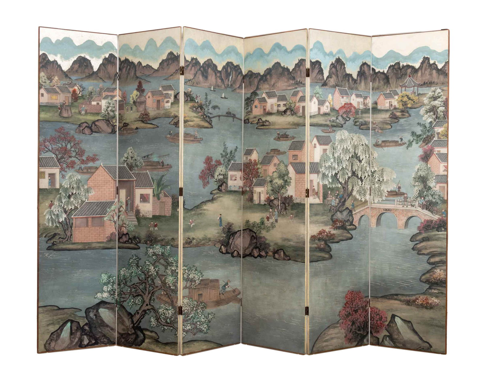 Chinese Watercolor Six-Panel Floor Screen (1 of 11)