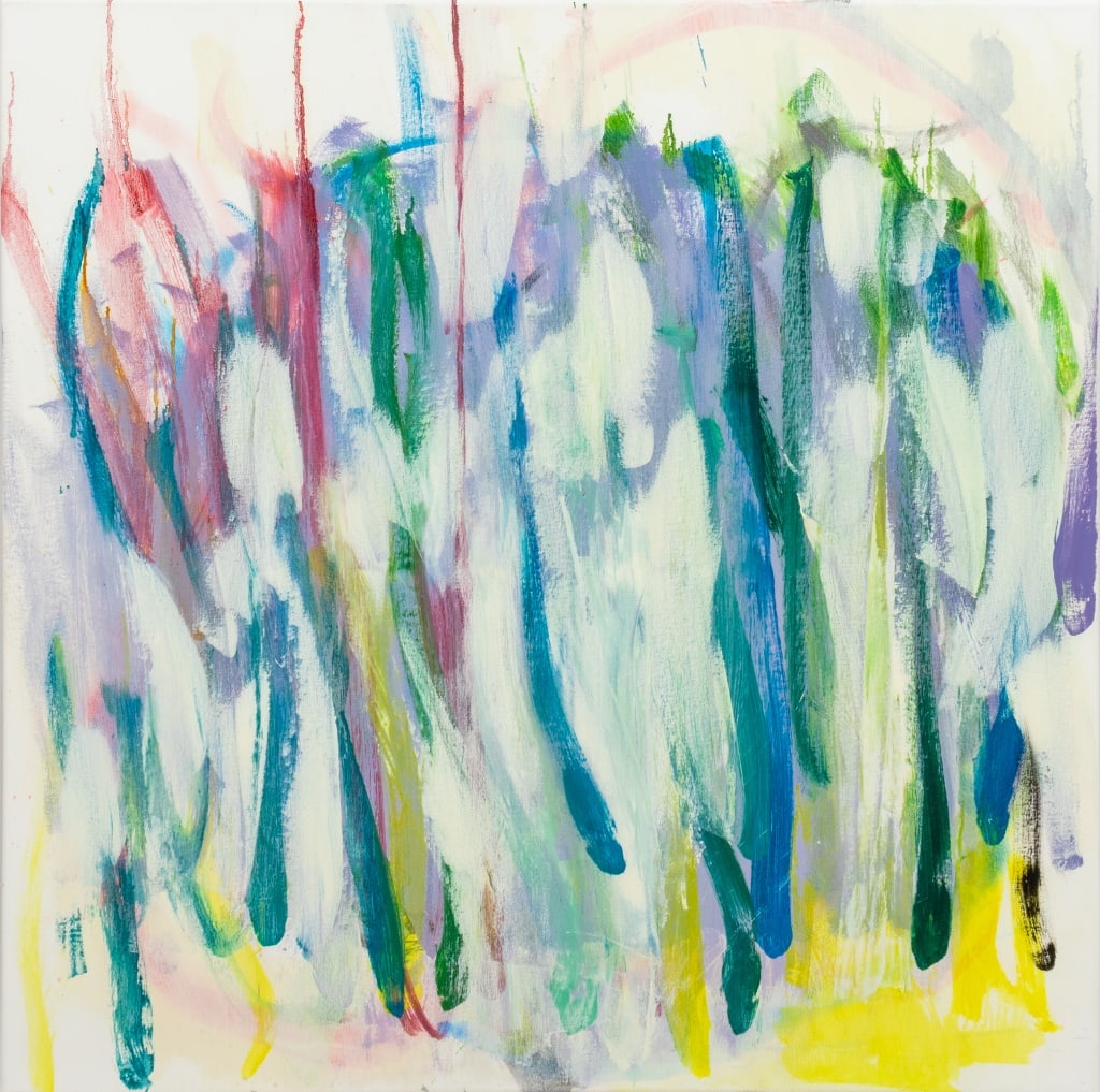 Robert O'Meara Abstract Composition Oil on Canvas: Robert O'Meara (American, 1957-2024), Abstract Composition, Oil on Canvas, pastel purple and green, signed verso, unframed. 36" H x 36" W. Provenance: From a 333 East 75th Street Estate. Keywords: Pai