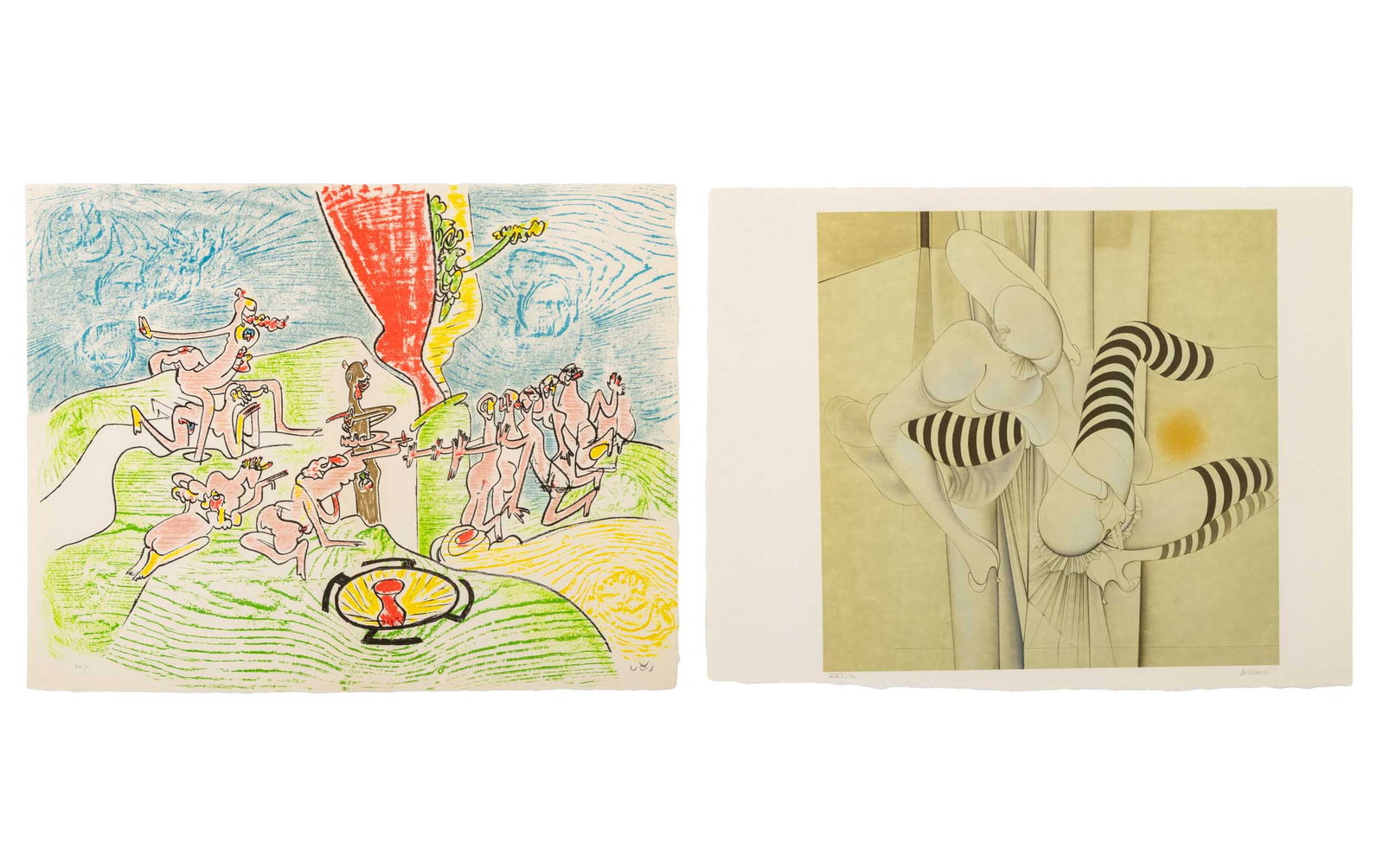Hans Bellmer, Roberto Matta "American Portrait", 2: Two Lithographs in Colors, from "An American Portrait 1776-1976", Part II [Not Songs of Loyalty Alone], each printed by Mourlot, Paris, published by Transworld Art, New York, comprising: Hans Bellmer 