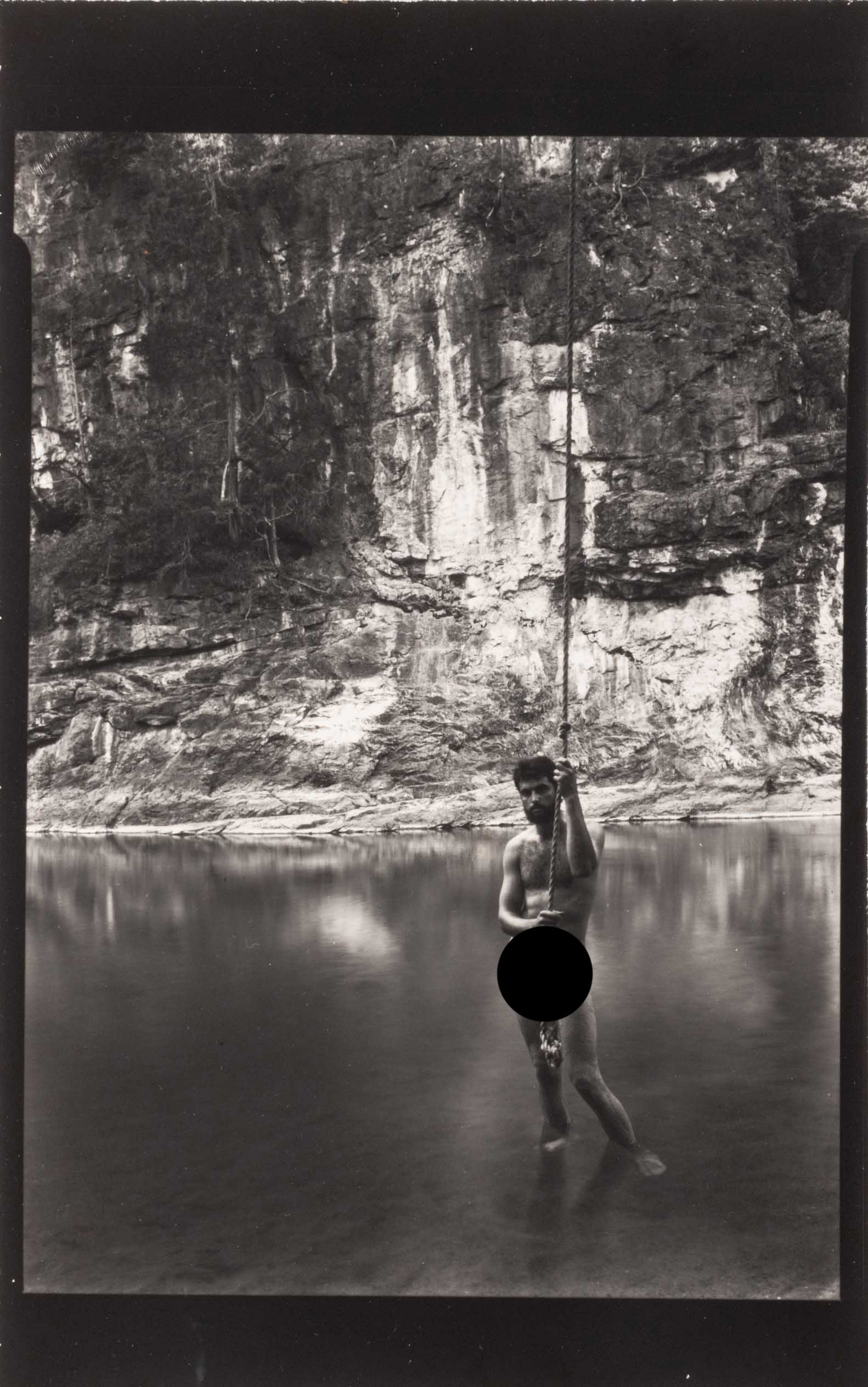 Sally Mann "Larry" Gelatin Silver Print, ca. 1973: Sally Mann (American, b. 1951), "Larry", Gelatin Silver Print, circa 1973, signed, titled, dated, and inscribed verso, black frame. Sheet: 8" H x 5" W; frame: 10" H x 7" W x 0.75" D. Provenance: From 
