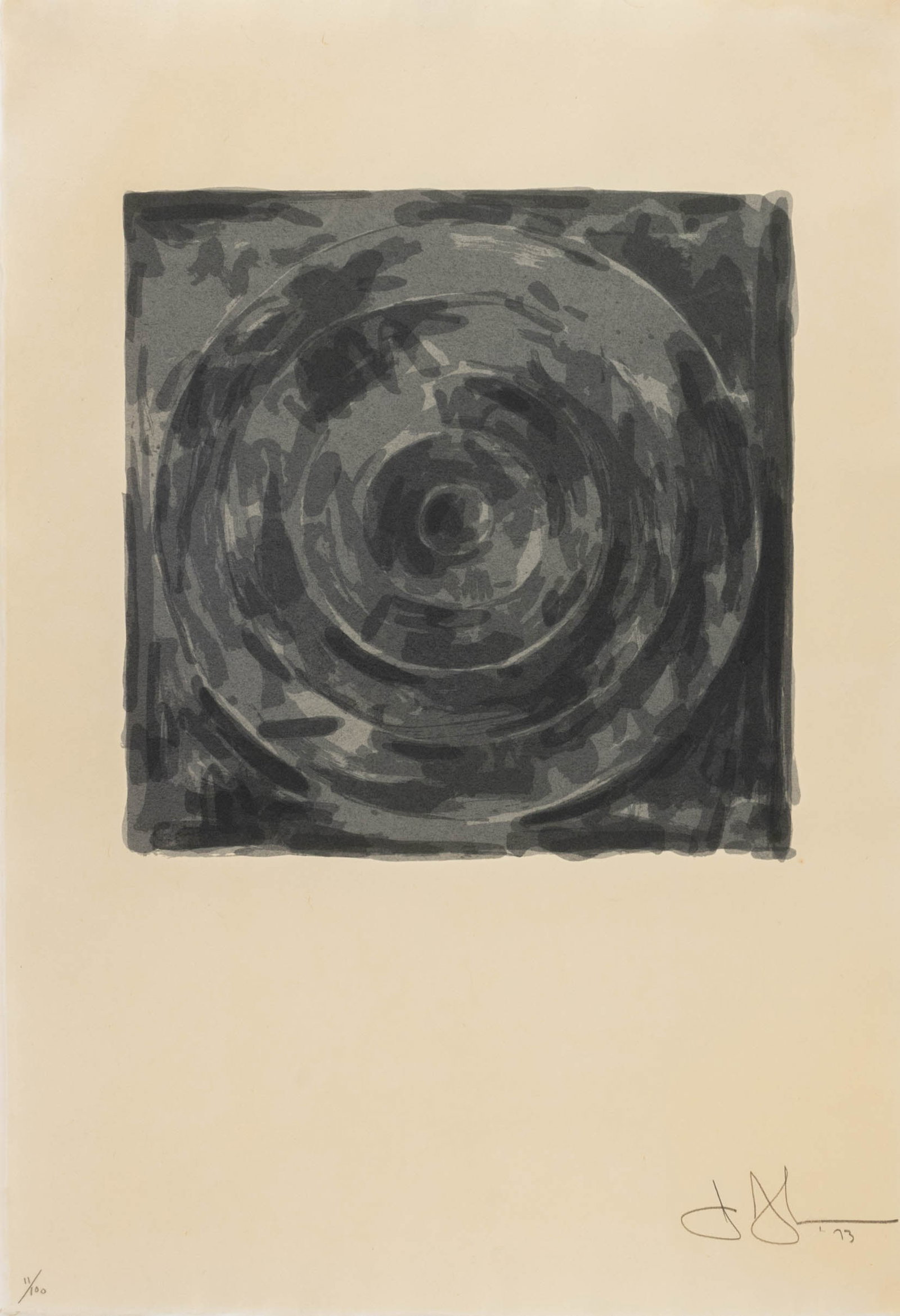 Jasper Johns "Target (For Meyer Shapiro)", 1973: Jasper Johns (American, b. 1930), "Target (from For Meyer Shapiro), Screenprint in Gray on Ohiro Mimitsuki Paper, 1973, signed in pencil, dated, publisher's blindstamp lower right, numbered edition "1