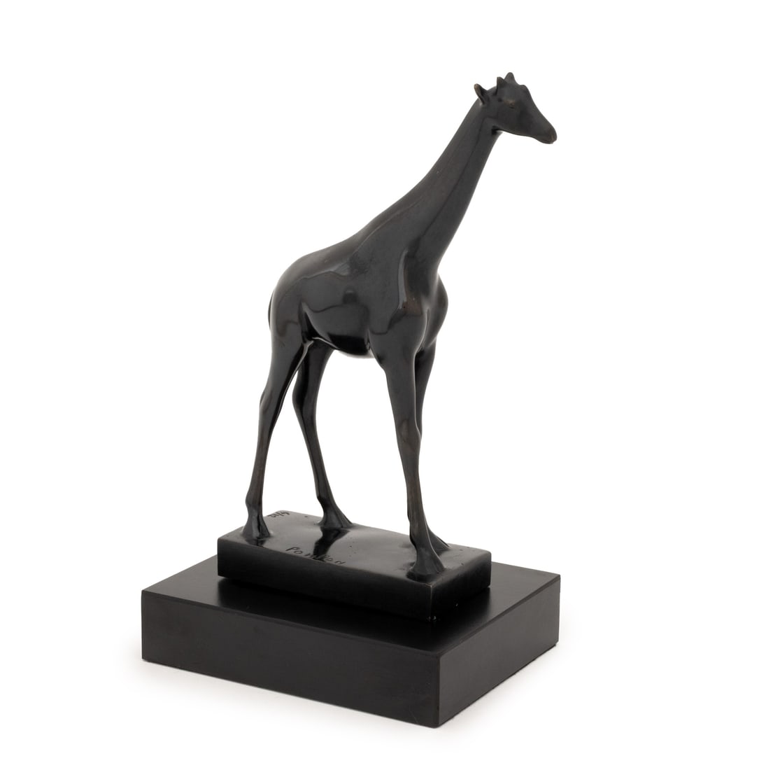 Francois Pompon "Girafe" Patinated Bronze: Francois Pompon (French, 1855-1933) "Giraffe" Patinated Bronze Sculpture, first half 20th century, signed and numbered edition "4/12", and foundry mark "Cire C. / Valsuani Perdu" to bronze base, mount