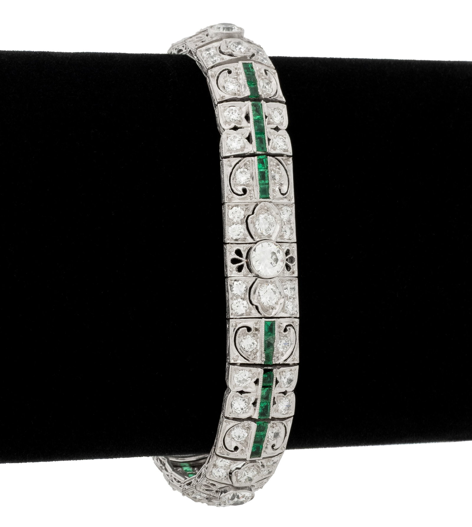 Art Deco Platinum, Diamond, and Emerald Bracelet (1 of 13)