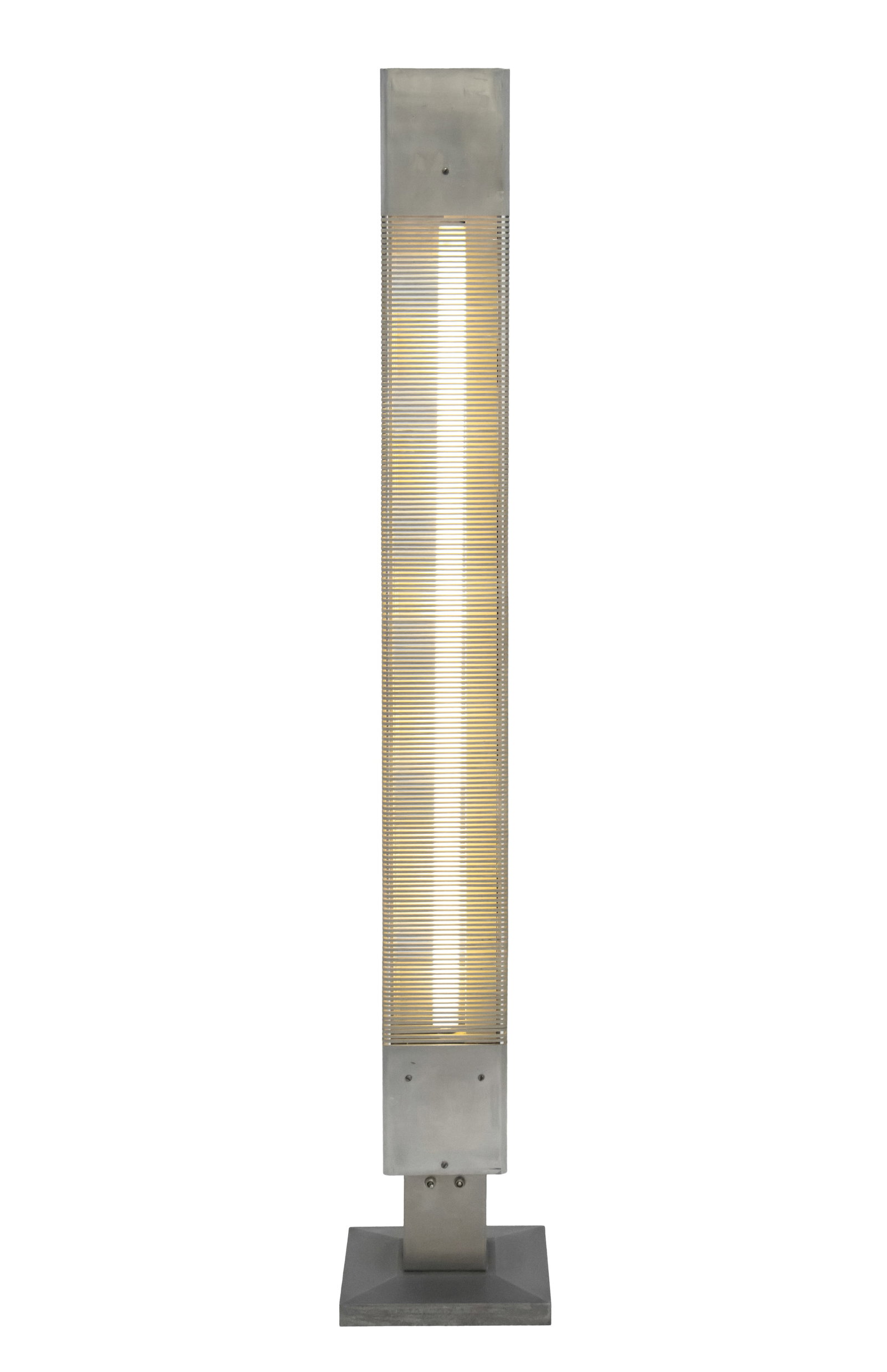 Serge Mouille "Grand Signal" Floor Lamp, ca. 1962: Serge Mouille (French, 1922-1988) "Grand Signal" Steel and Aluminum Floor Lamp, circa 1962, with tube fluorescent light on square base. 71" H x 11.75" W x 11.75" D. Provenance: From an Upper West Side