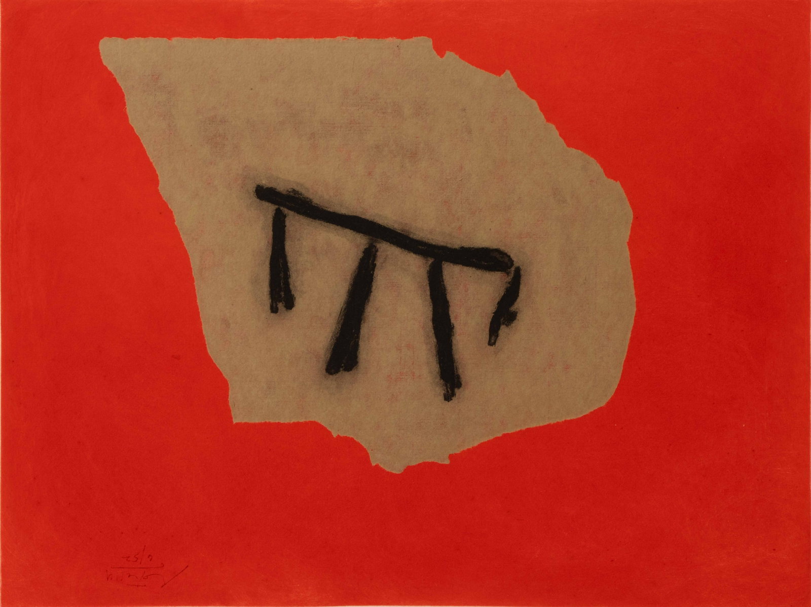 Robert Motherwell "The Australian Stone", 1984: Robert Motherwell (American, 1915-1991), "The Australian Stone", Etching and Aquatint in Colors with Chine Colle on Georges Duchene Hawthorne of Larroque Handmade Paper, 1984, signed in print and numb