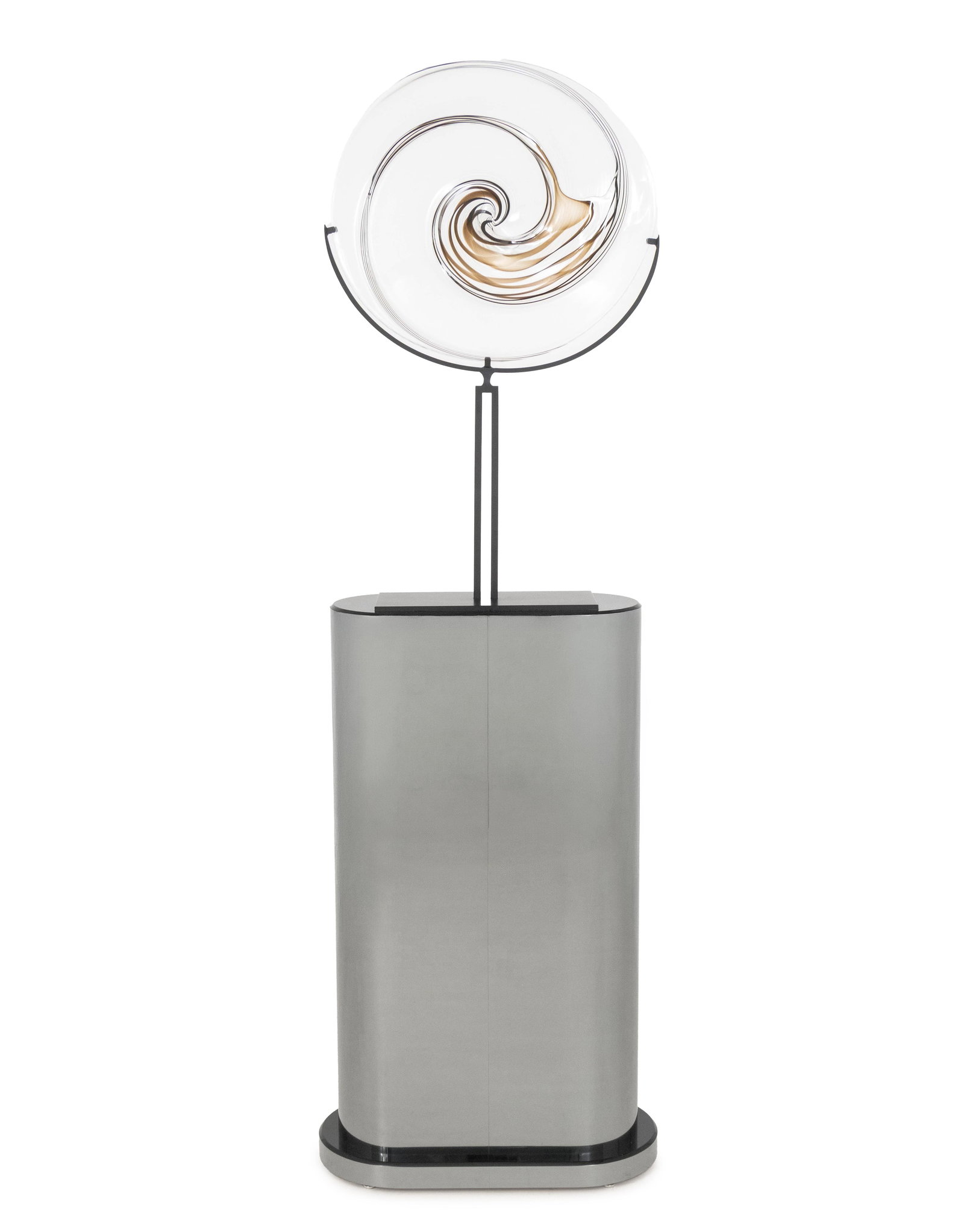Lino Tagliapietra Nautilus Sculpture, 1997: Lino Tagliapietra (Italian, b. 1934) Nautilus Art Glass Sculpture, 1997, signed and dated, mounted on black patinated metal base. Glass only: 21" Diameter; overall: 76" H x 22.5" W x 12.5" D. Provenan