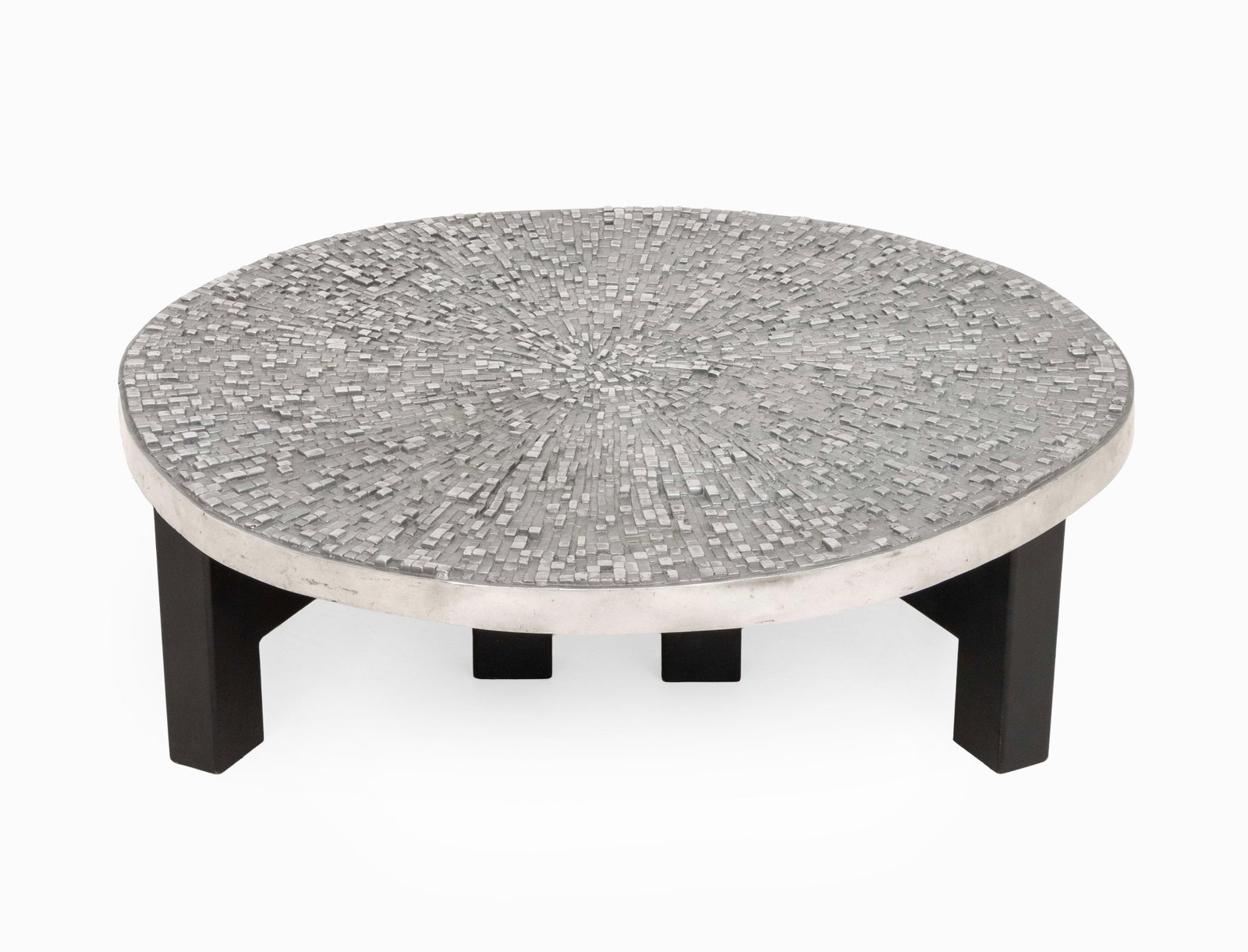 Ado Chale Low Coffee Table: Ado Chale (Belgian, b. 1928) Low Coffee Table, cast aluminum circular top above black patinated steel legs, signed to the side. 12.5" H x 38" Diameter. Provenance: From a SoHo, New York Collection. Ke