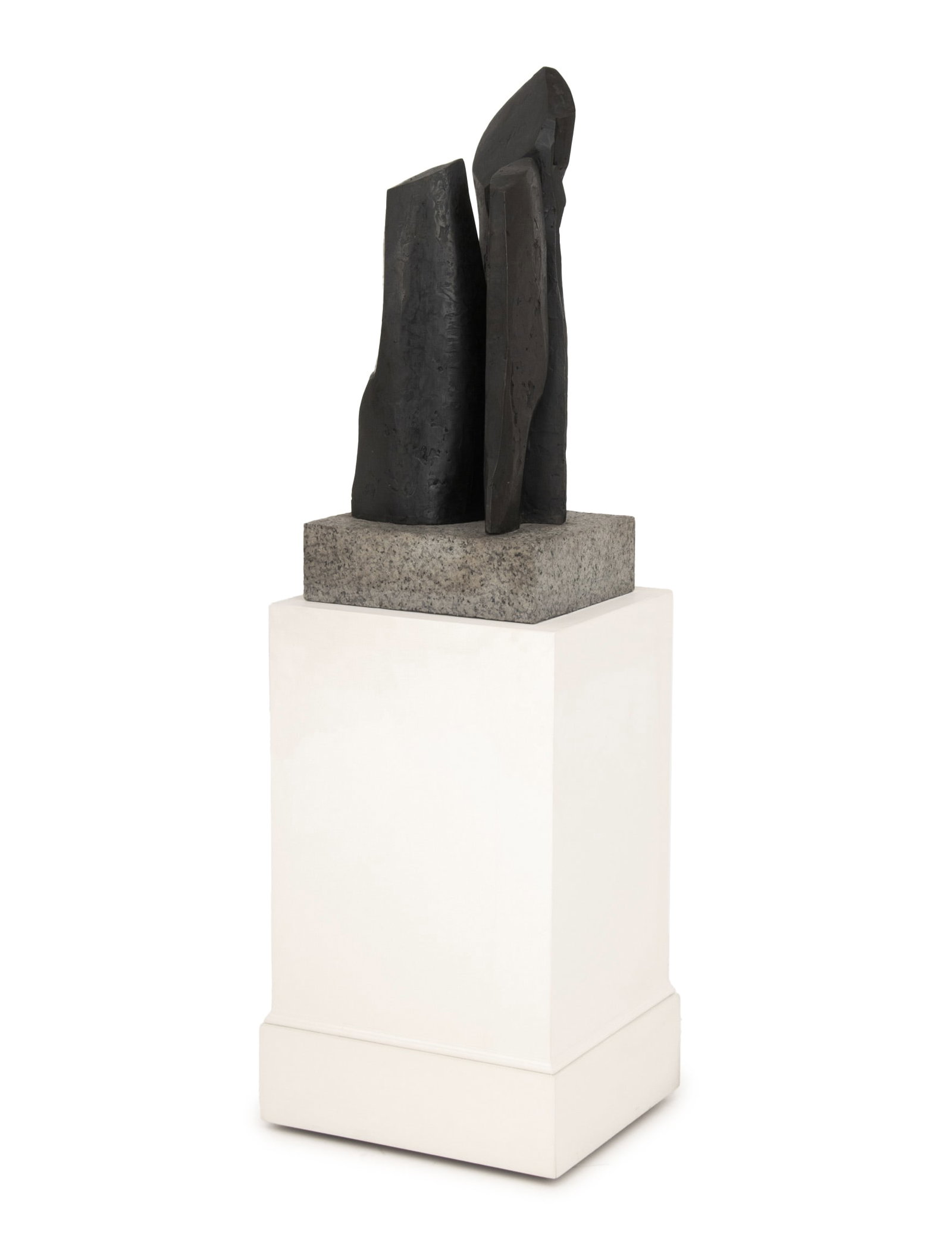 Dmitri Hadzi "Bishops Triad" Sculpture, 1978: Dmitri Hadzi (American, 1921-2006) "Bishops Triad" Patinated Bronze Sculpture, 1978, signed "Hadzi" and numbered edition "II/VII" [2/7] to one element near base, mounted atop a hardstone plinth above 