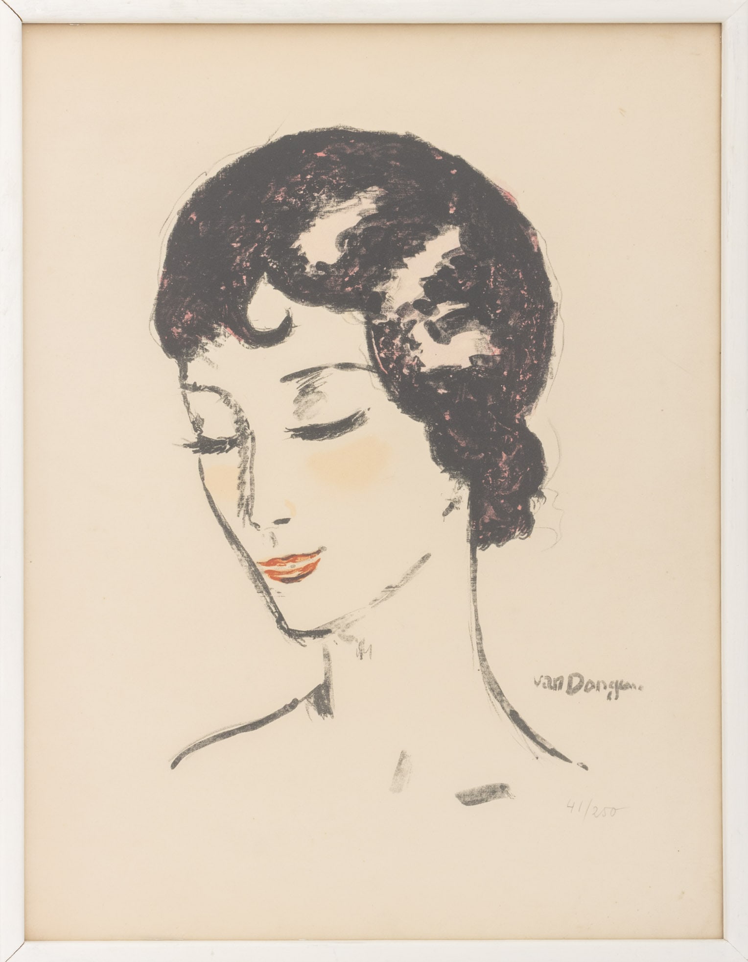 Kees van Dongen "Jeune Fille aux Yeux Baisses": Kees van Dongen (Dutch/French, 1877-1968), "Jeune Fille aux Yeux Baisses" [Young Girl with Lowered Eyes], Lithograph in Colors, circa 1929, signed in print lower right and numbered in pencil edition "
