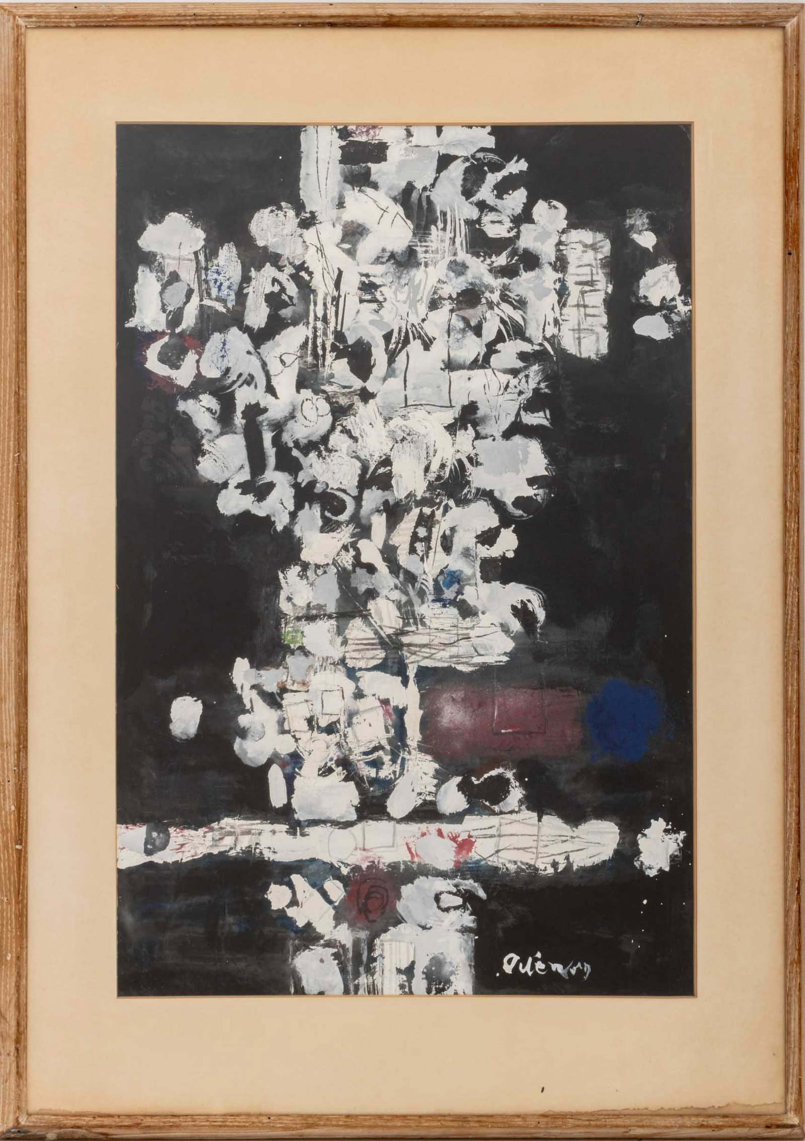 Illegibly Signed Abstraction Oil on Black Paper (1 of 7)