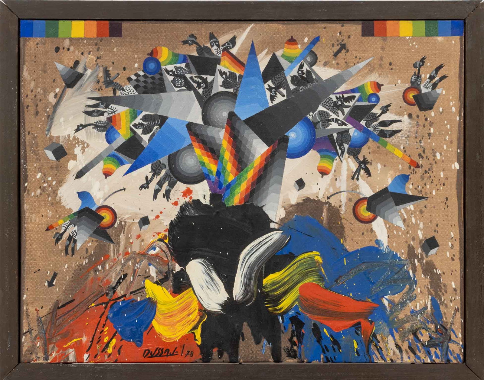 Georges Dussau "L'Histologie Personnelle", 1978: Georges Dussau (French, b. 1947), "L'Histologie Personnelle" [Personal Histology], Acrylic on Canvas, 1978, signed and dated lower left, titled verso, painted wood frame. Image: 10.75" H x 14" W; fram