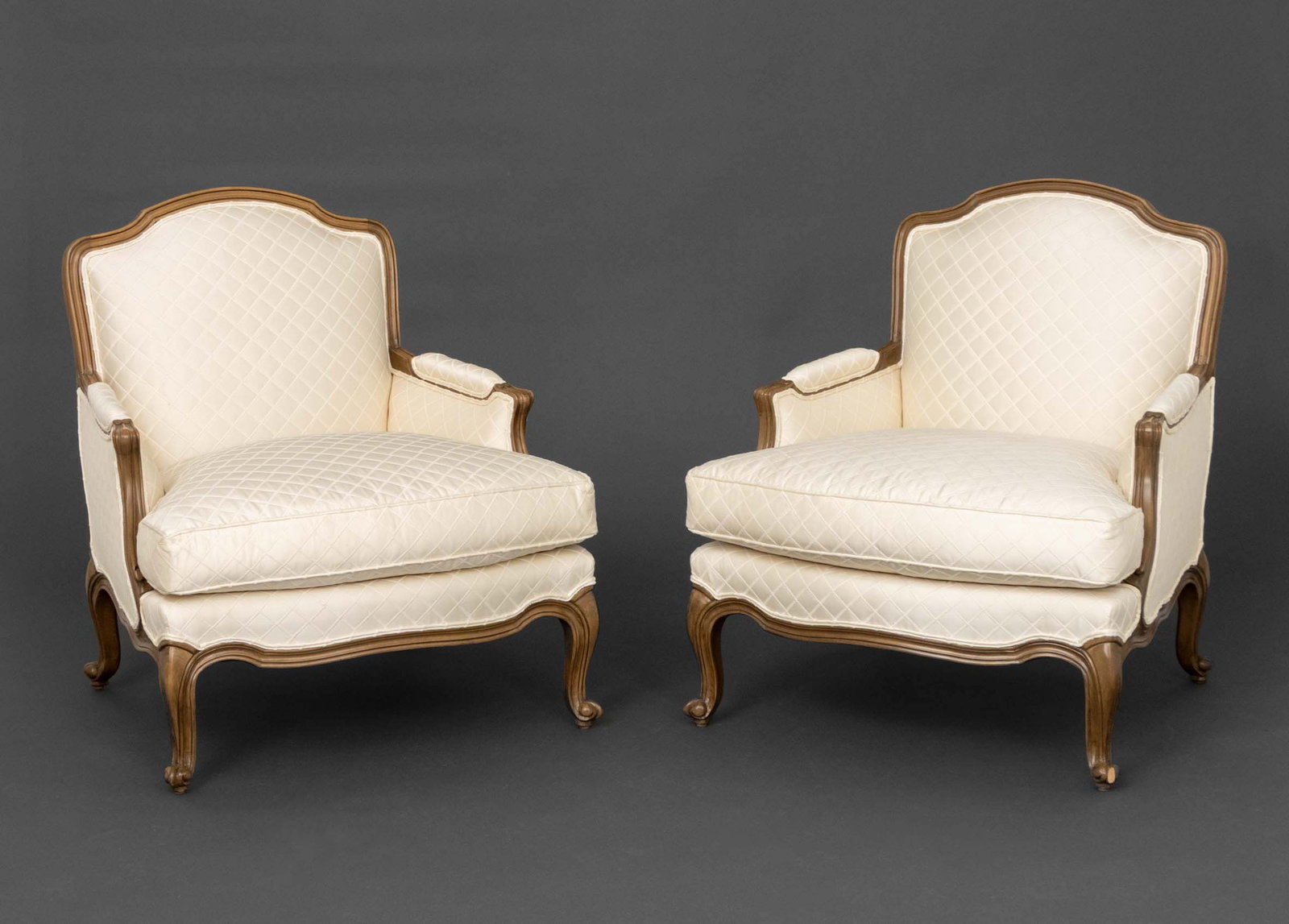 Louis XV Style Cream Upholstered Bergeres, Pair (1 of 6)