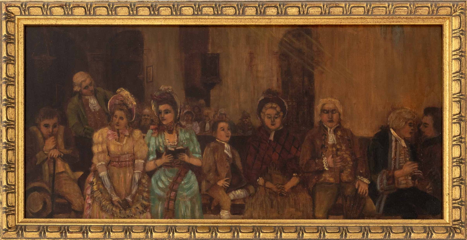 English School Sunday in Church Oil on Panel (1 of 6)