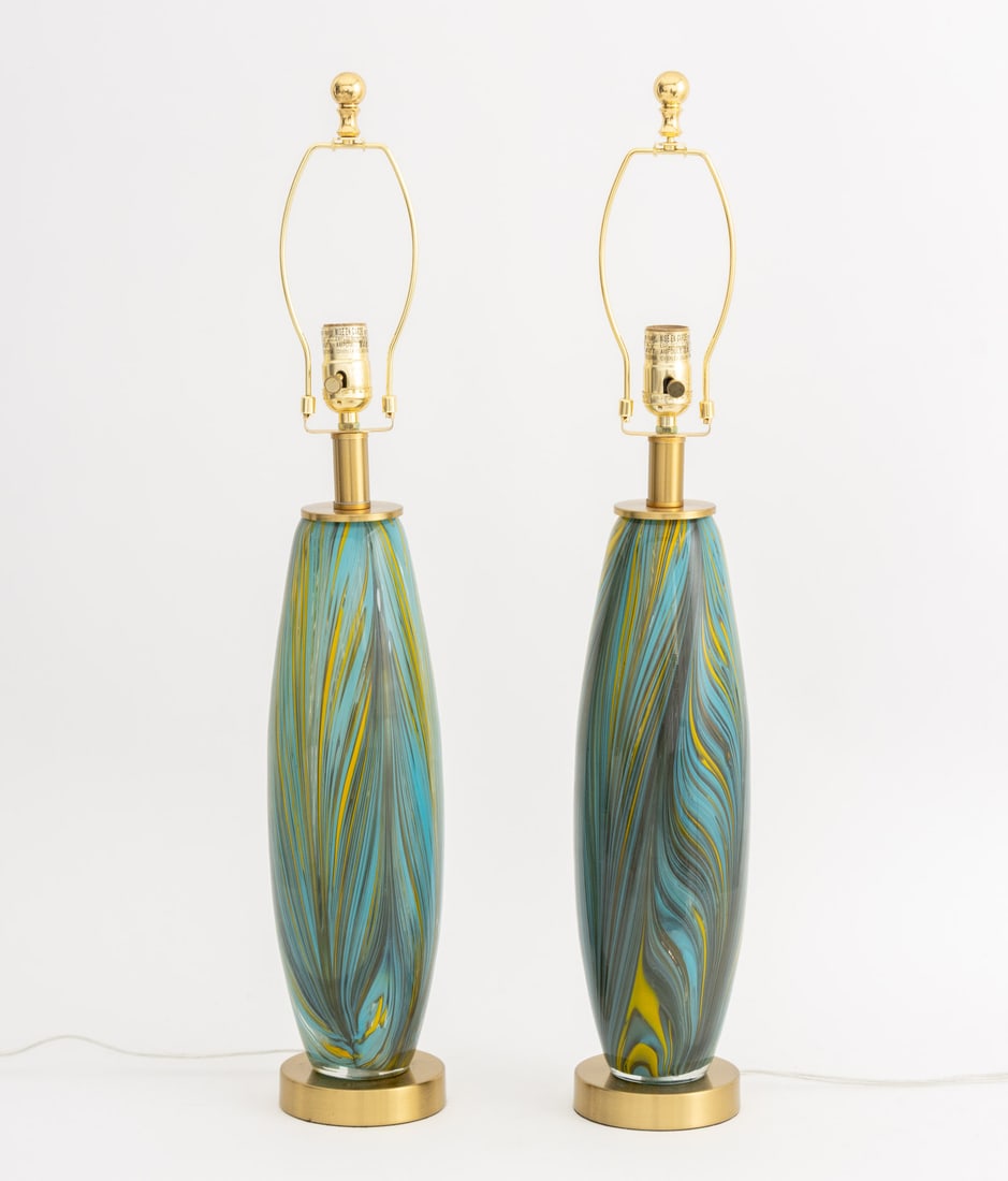 Pulled Feather Glass Table Lamps, Pair - 8
