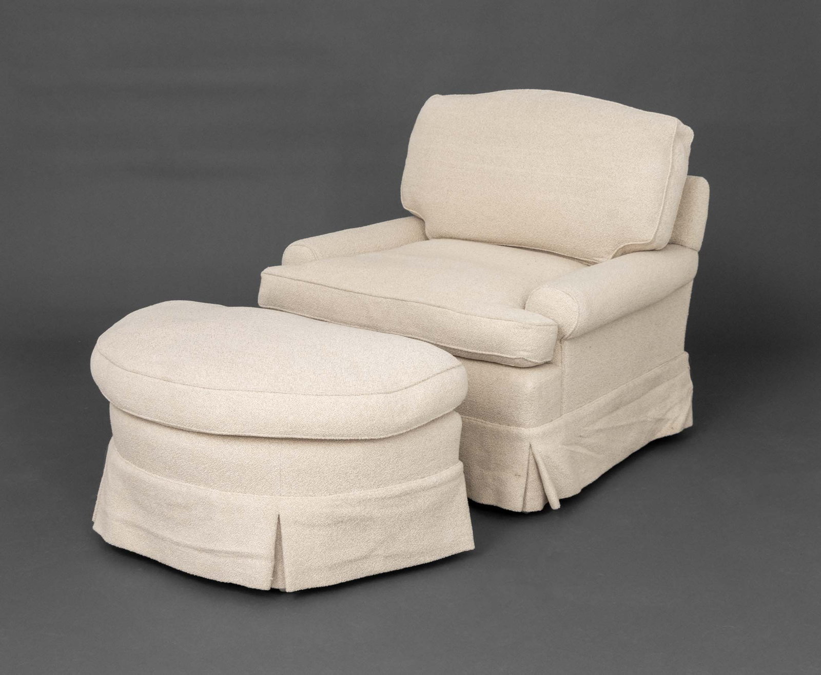 Modern Beige Upholstered Easy Chair and Ottoman (1 of 8)