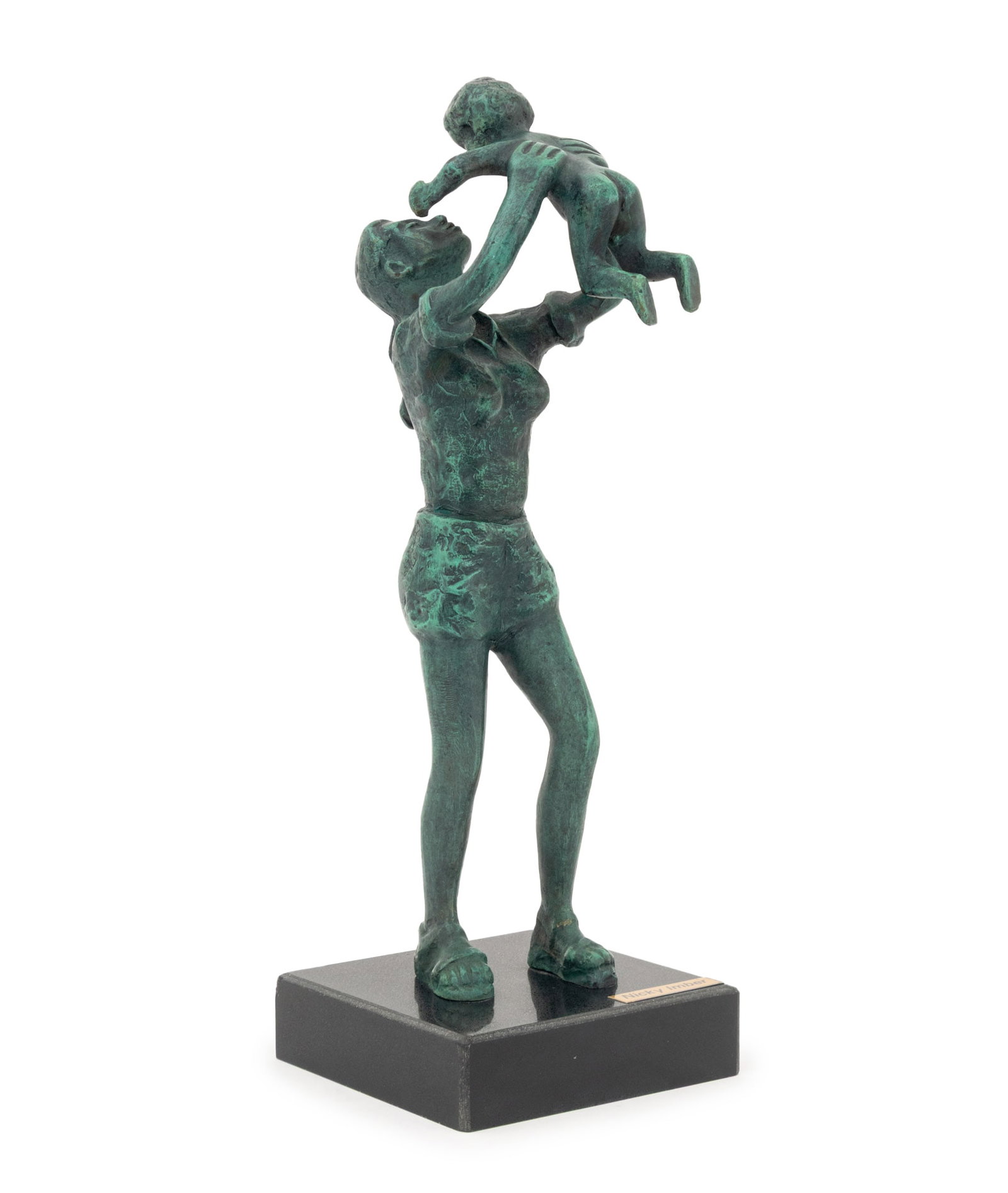 Nicky Imber "The Hope" Bronze Sculpture: Nicky Imber (Austrian, 1920-1996) "The Hope (Hatikvah)" Verdigris Patinated Bronze Sculpture, signed and numbered edition "18/26" mounted on black resin square base, with framed Certificate of Authent