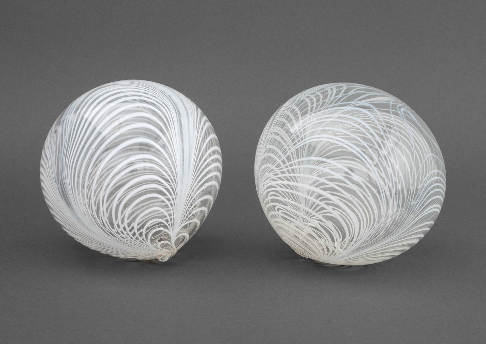 Opaline Pulled Feather Clear Glass Orbs, Pair (1 of 7)