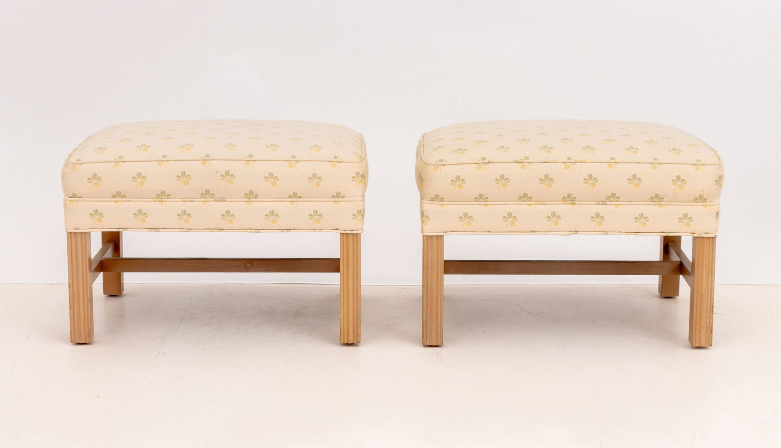 Four-Leaf Clover Pattern Upholstered Ottomans, Pr. - 2