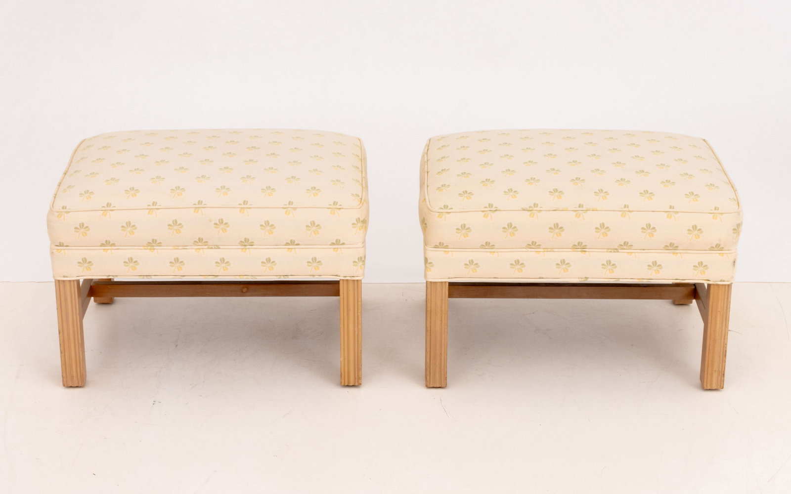 Four-Leaf Clover Pattern Upholstered Ottomans, Pr. - 3