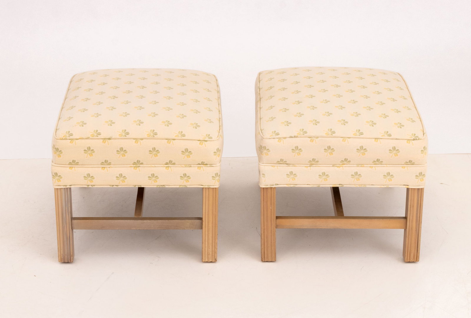 Four-Leaf Clover Pattern Upholstered Ottomans, Pr. - 4