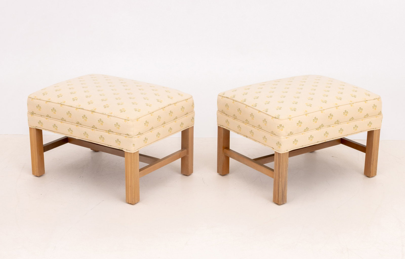 Four-Leaf Clover Pattern Upholstered Ottomans, Pr. - 5