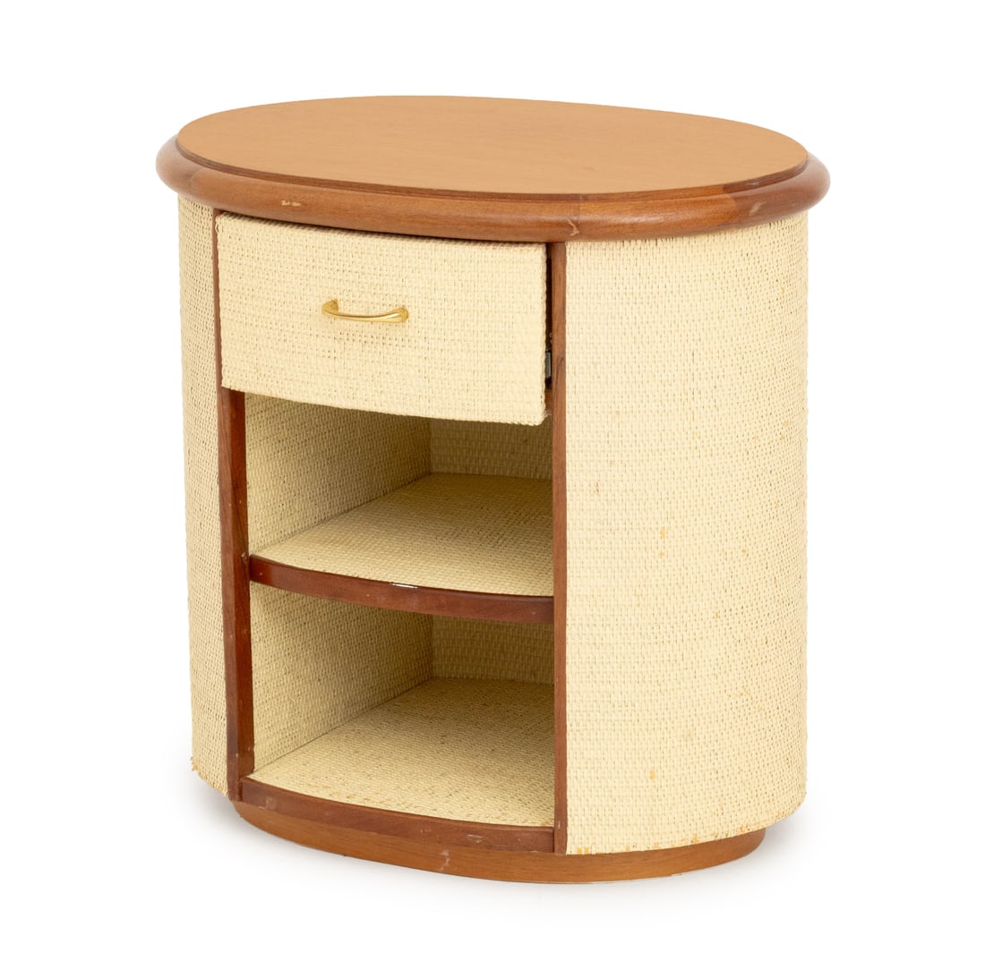 Modern Walnut & White Painted Rattan Bedside Table (1 of 7)