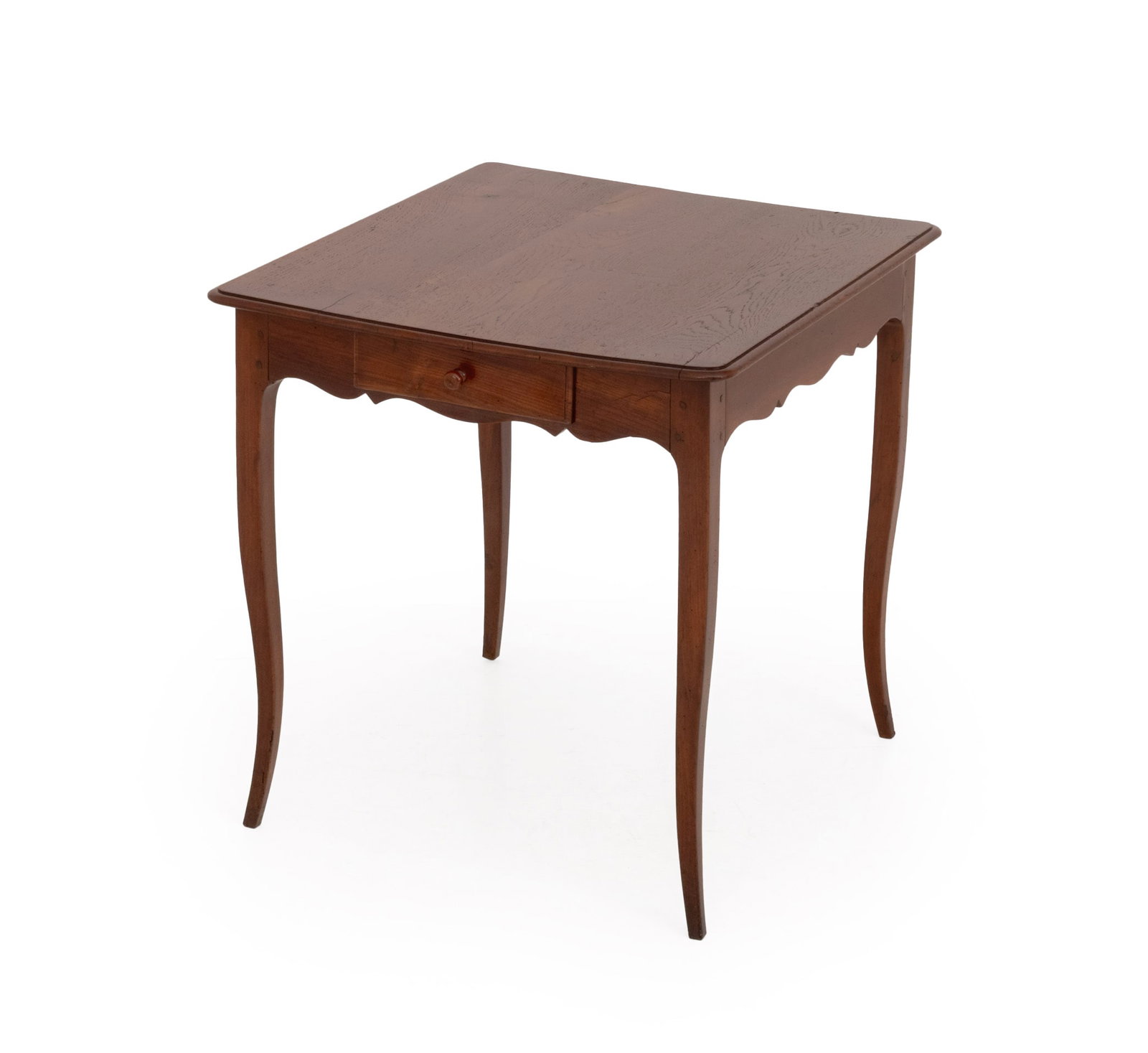 French Provincial Style Oak Lamp Table: French Provincial Style Oak Lamp Table, with two drawers above cabriole legs. 27" H x 25.5" W x 28.25" D. Provenance: An Upper East Side Townhouse. Keywords: Antique Furniture, Vintage Furniture, Rust