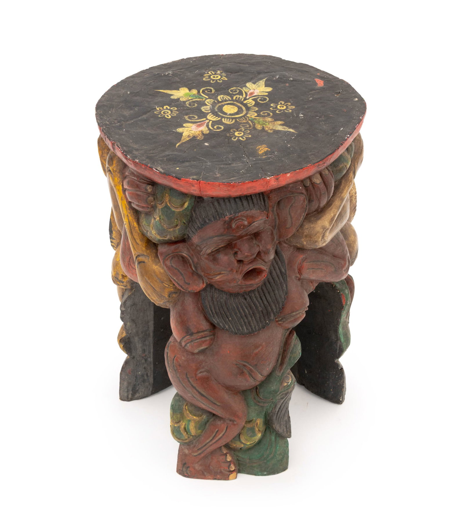 Balinese Figural Polychromed & Carved Wood Stool (1 of 8)