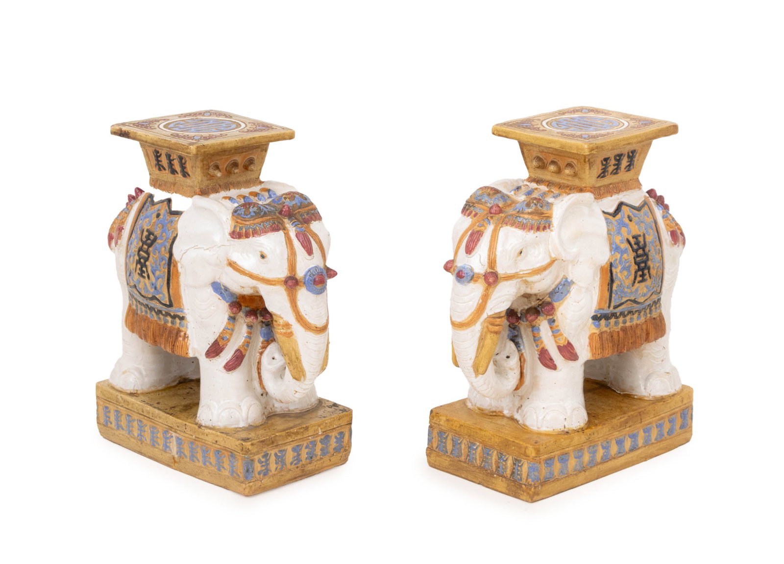 Chinese Elephant Polychromed Ceramic Stools, Pair (1 of 10)