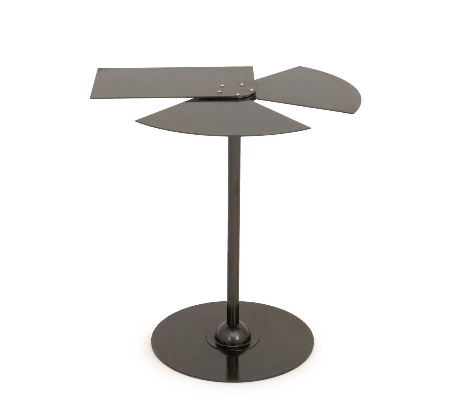Pierre Chareau "Eventail" Side Table: Pierre Chareau (French, 1883-1950) "Eventail" Fan-Shaped Side Table, oxidized metal, unmarked. 25.5" H x 16" Diameter. Provenance: From a New York City Collection. Keywords: French Design, Modernism, 
