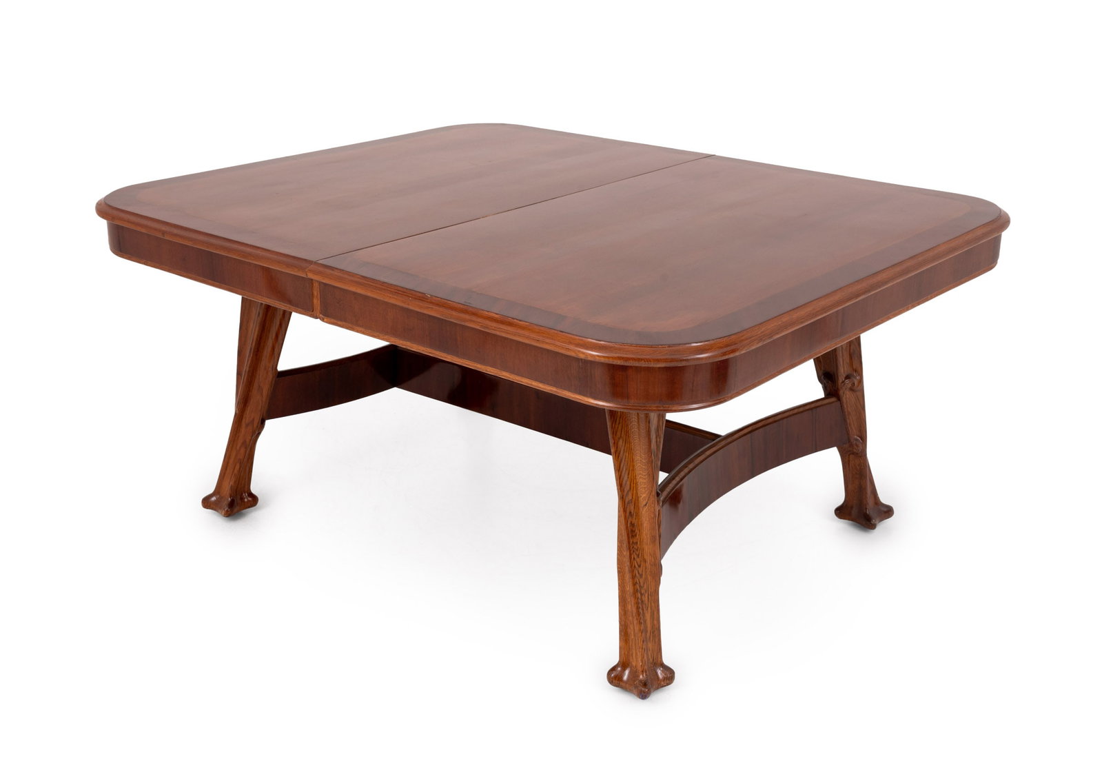 Louis Majorelle Art Nouveau Mahogany Dining Table: Louis Majorelle Art Nouveau Mahogany and Ash Dining Table, with two modern extension leaves, unsigned. Extended: 29" H x 98" W x 51.25" D. Provenance: Lillian Nassau, New York. Sotheby's, New York, Ju
