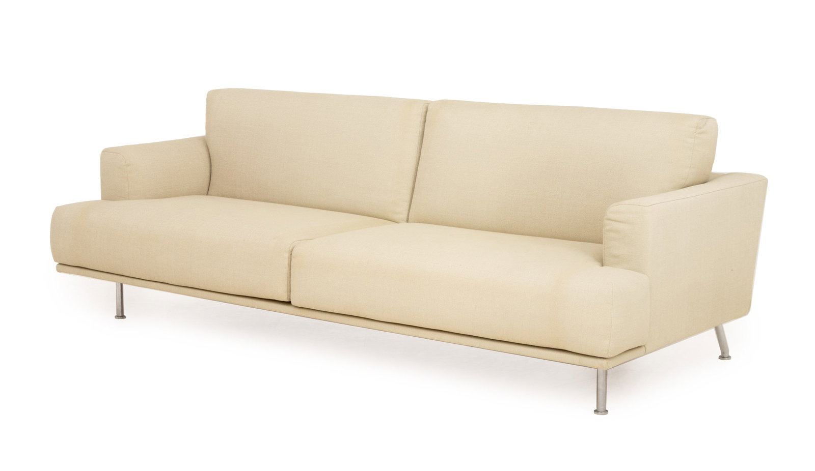 Piero Lissoni for Cassina "Nest" Sofa: Piero Lissoni for Cassina "Nest" Sofa, beige fabric upholstery on steel tubular frame, label to underside. 32" H x 87" W x 38" D; seat: 17" H. Provenance: From a Madison Avenue Collection. Keywords: