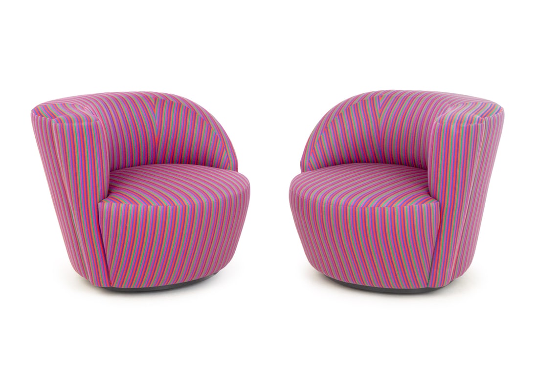 Kagan Nautilus Style Swivel Lounge Chairs, Pair (1 of 6)