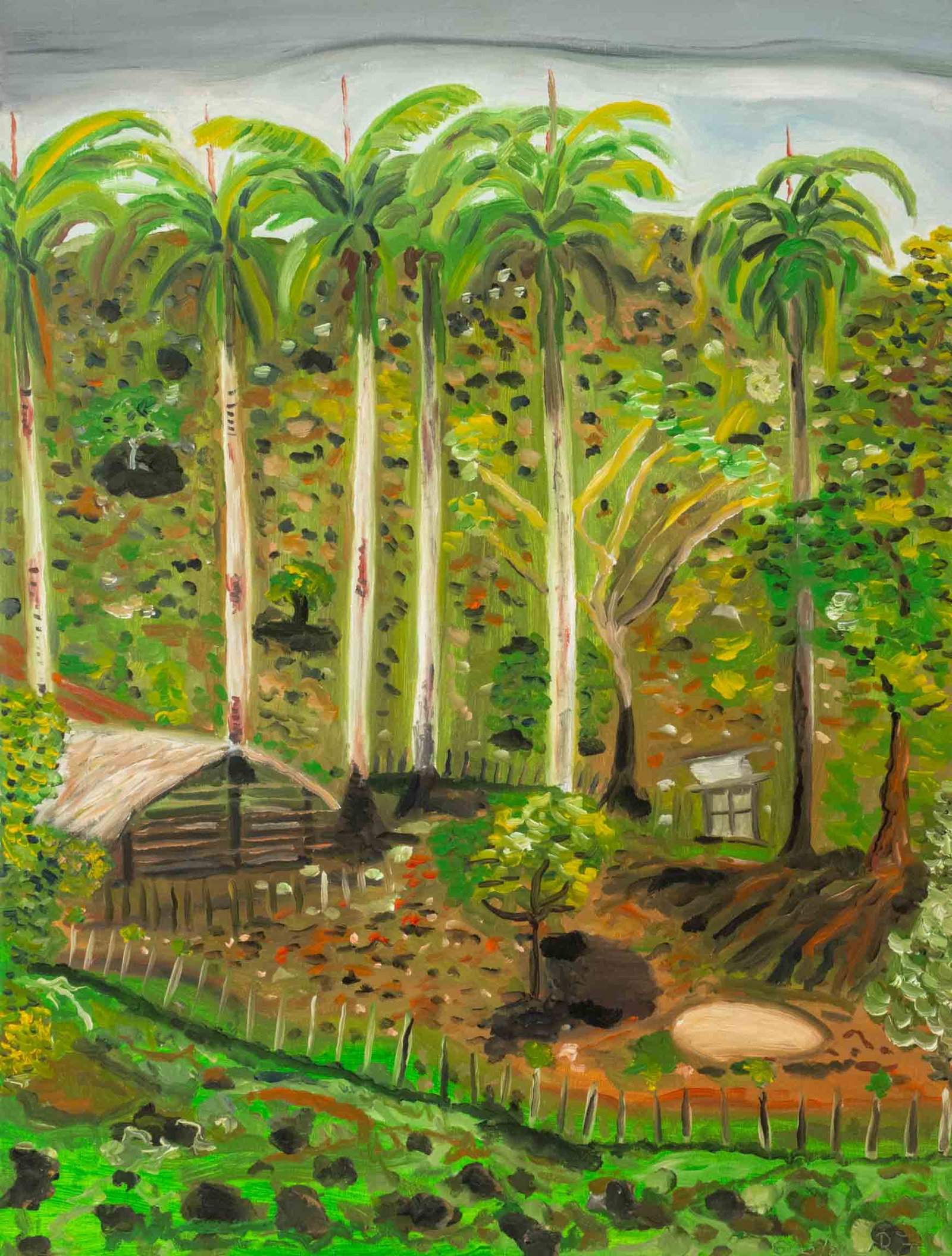 Rafael Ferrer "Corral" Oil on Panel, 1989: Rafael Ferrer (American, born Puerto Rico, b. 1933), "Corral", Oil on Panel, 1989, initialed and dated lower right, Nancy Hoffman Gallery label verso, beige painted frame. Image: 24" H x 18" W;