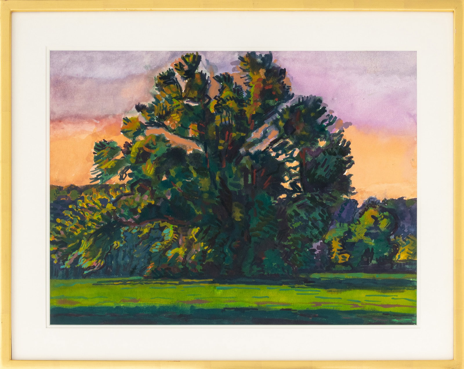 Graham Nickson Monumental Tree Series Watercolor: Graham Nickson (English, 1946-2025), Monumental Tree Series, Watercolor on Paper, circa 2000, giltwood frame. Image: 17.5" H x 23.5" W; frame: 24" H x 30" W x 1.25" D. Provenance: From a Westchester