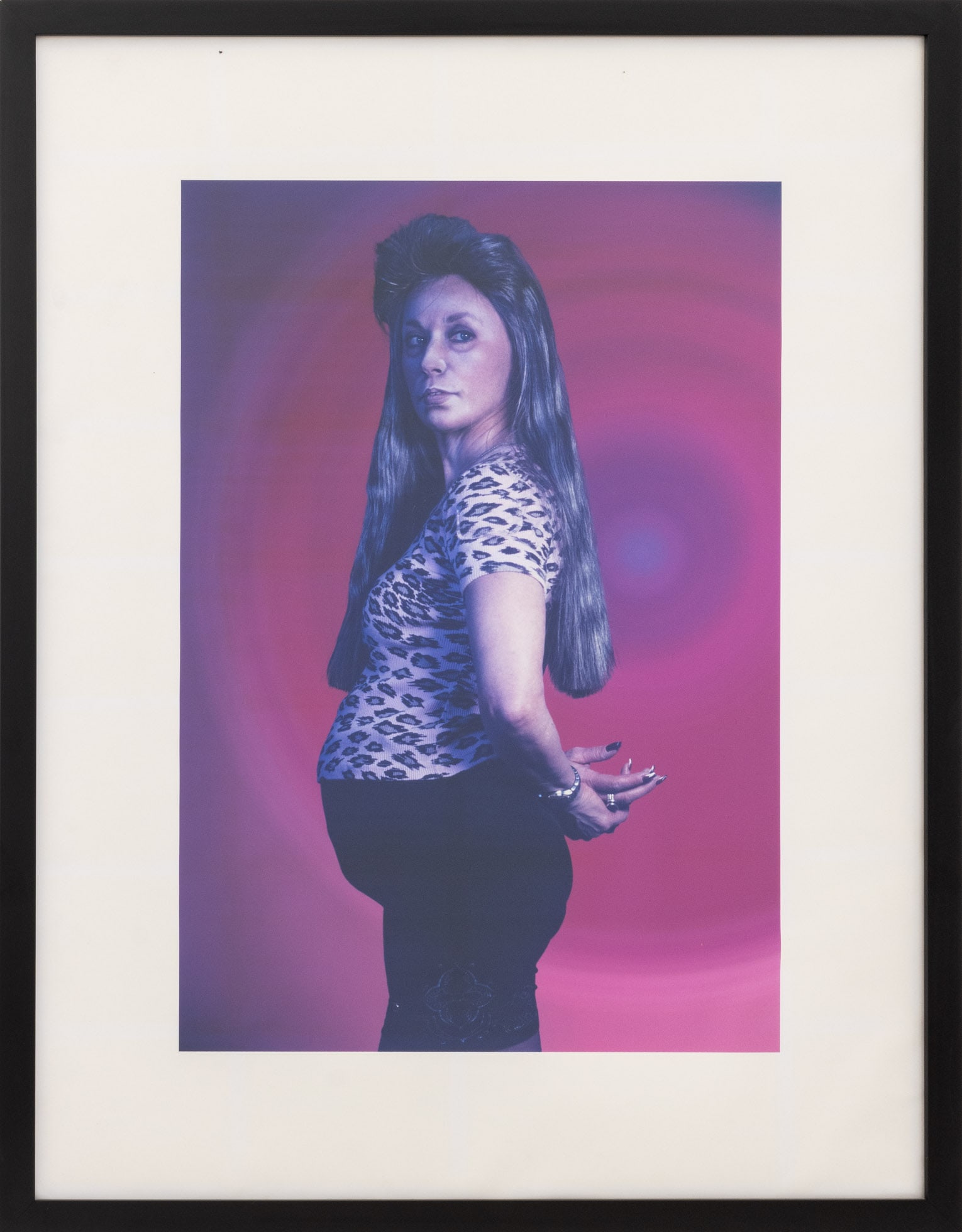 Cindy Sherman Pregnant Woman Chromogenic Print: Cindy Sherman (American, b. 1954), Untitled (Pregnant Woman), Chromogenic Print in Colors, 2002-2004, ebonized wood frame. Image: 28.75" H x 20" W; 41" H x 32" W x 0.75" D. Provenance: From a