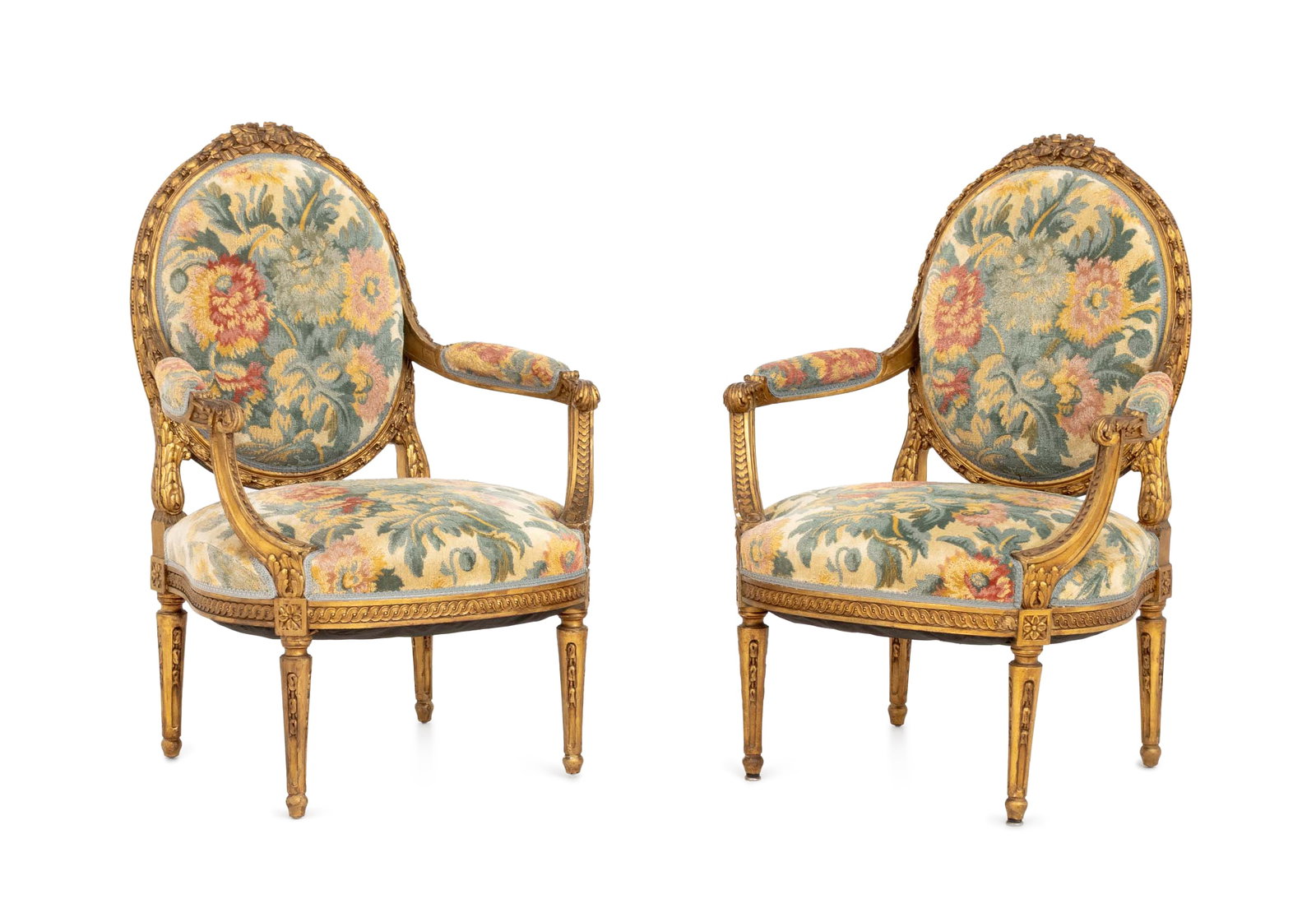 Louis XVI Style Upholstered Giltwood Fauteuils, 2 (1 of 12)