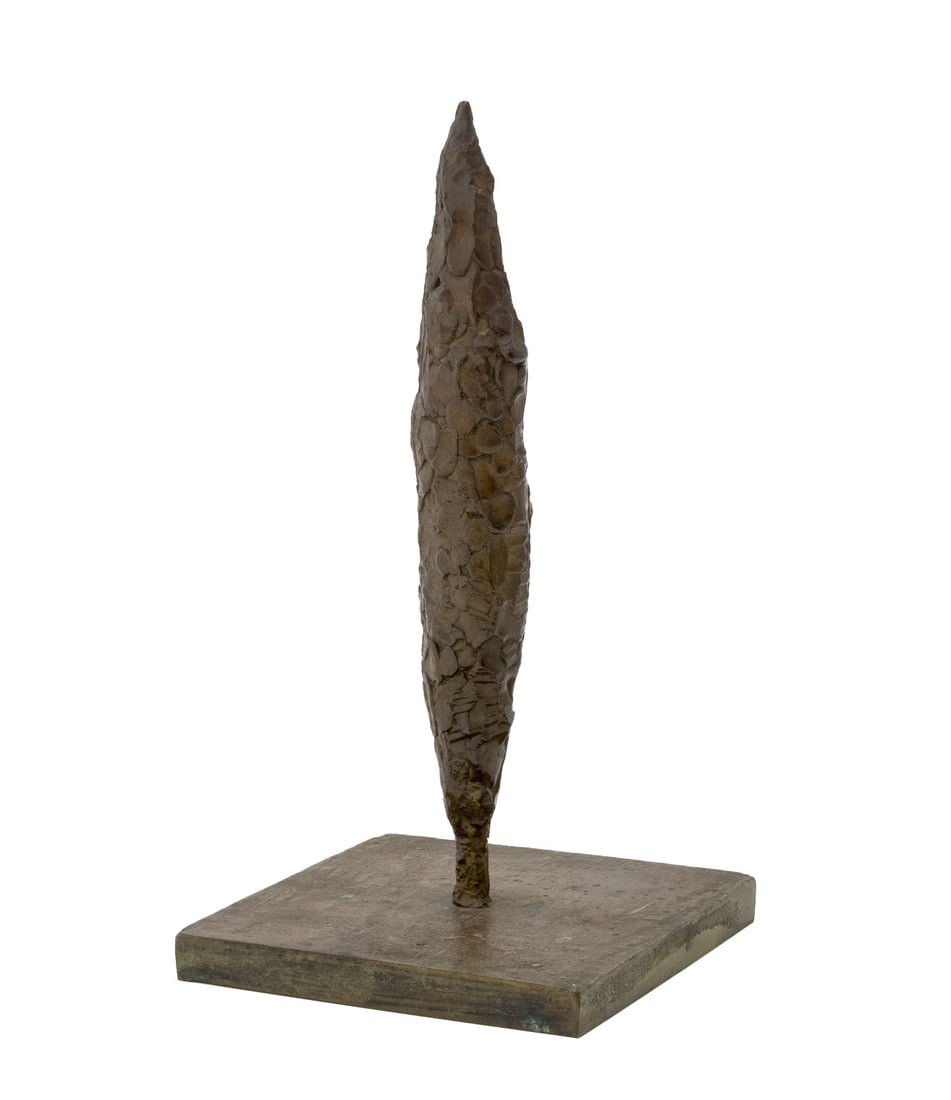 Joseph L. Gardella Abstract Patinated Bronze, 1977: Joseph Lawrence Gardella (American, XX-XXI) Abstract Biomorphic Form Patinated Bronze Sculpture, 1977, signed and dated to underside, mounted on a square base. Overall: 10.5" H x 5.25" W x 5.25" D. Pr