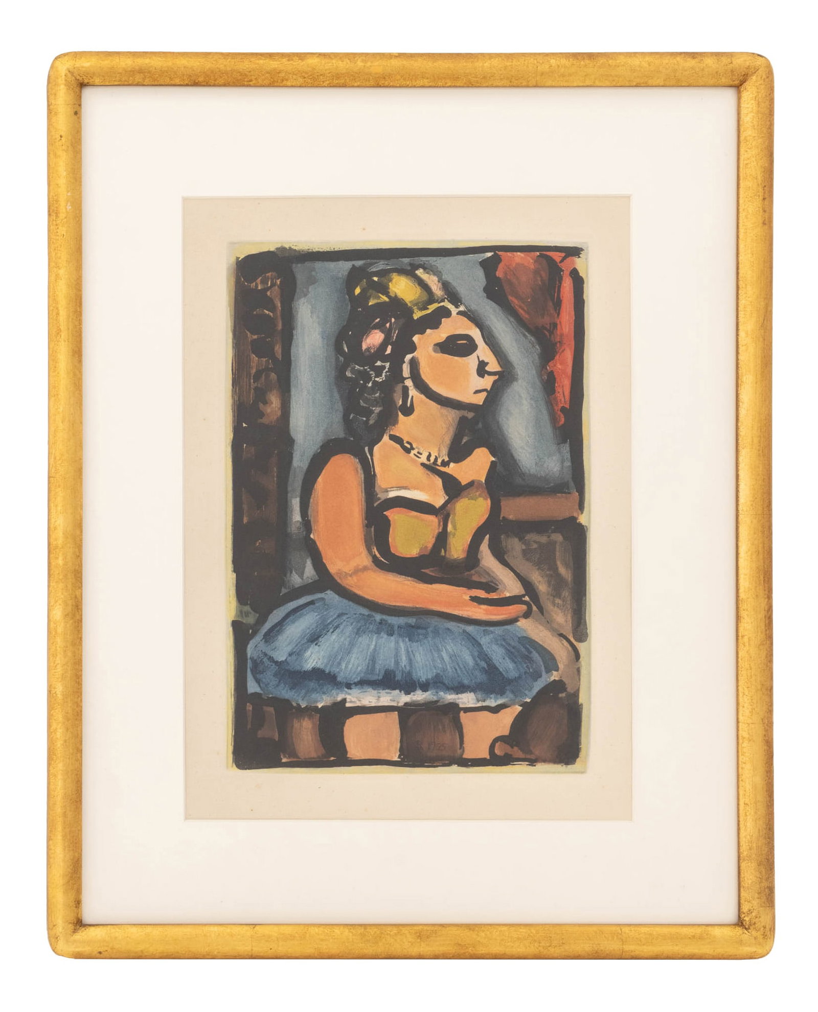 Georges Rouault "Madame Louison" Aquatint: Georges Rouault (French, 1871-1958), "Madame Louison", Aquatint in Colors, from "Cirque de l'Etoile Filante" [Circle of the Shooting Stars], signed and dated in plate "GR 1935", gilt frame. Image: 12.
