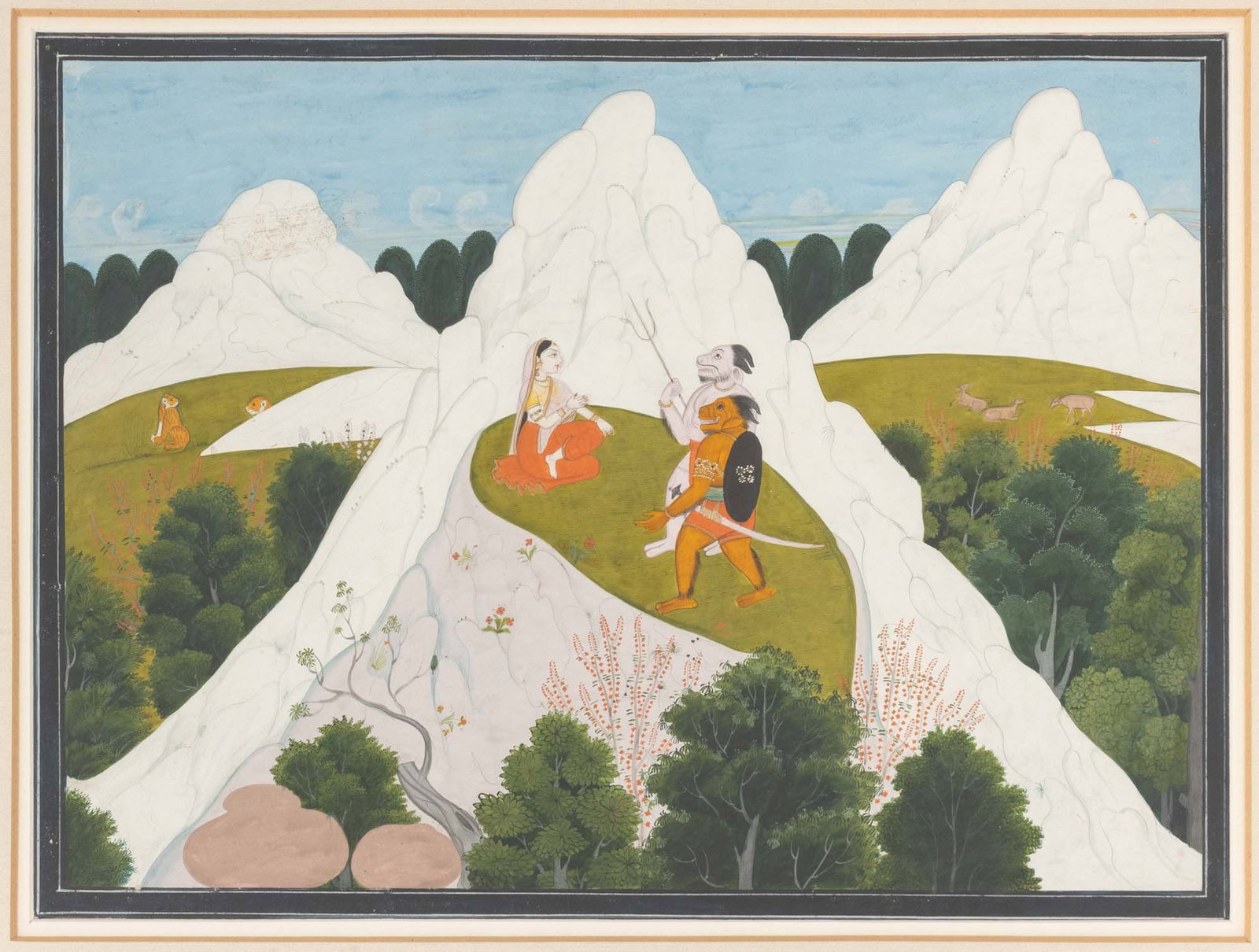 Indian Devi Mahatmyam Gouache on Paper, 19th C. (1 of 7)