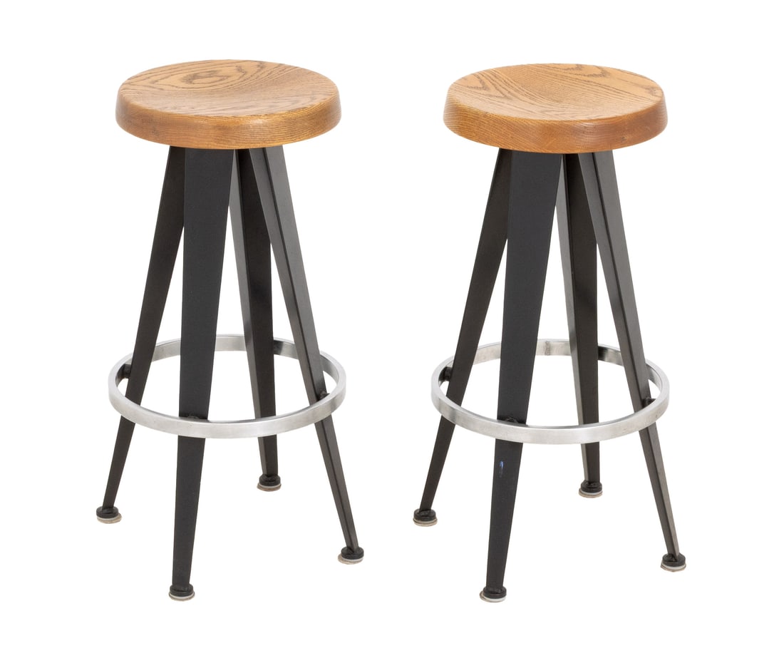 After Jean Prouve Oak Seat Bar Stools, Pair (1 of 10)
