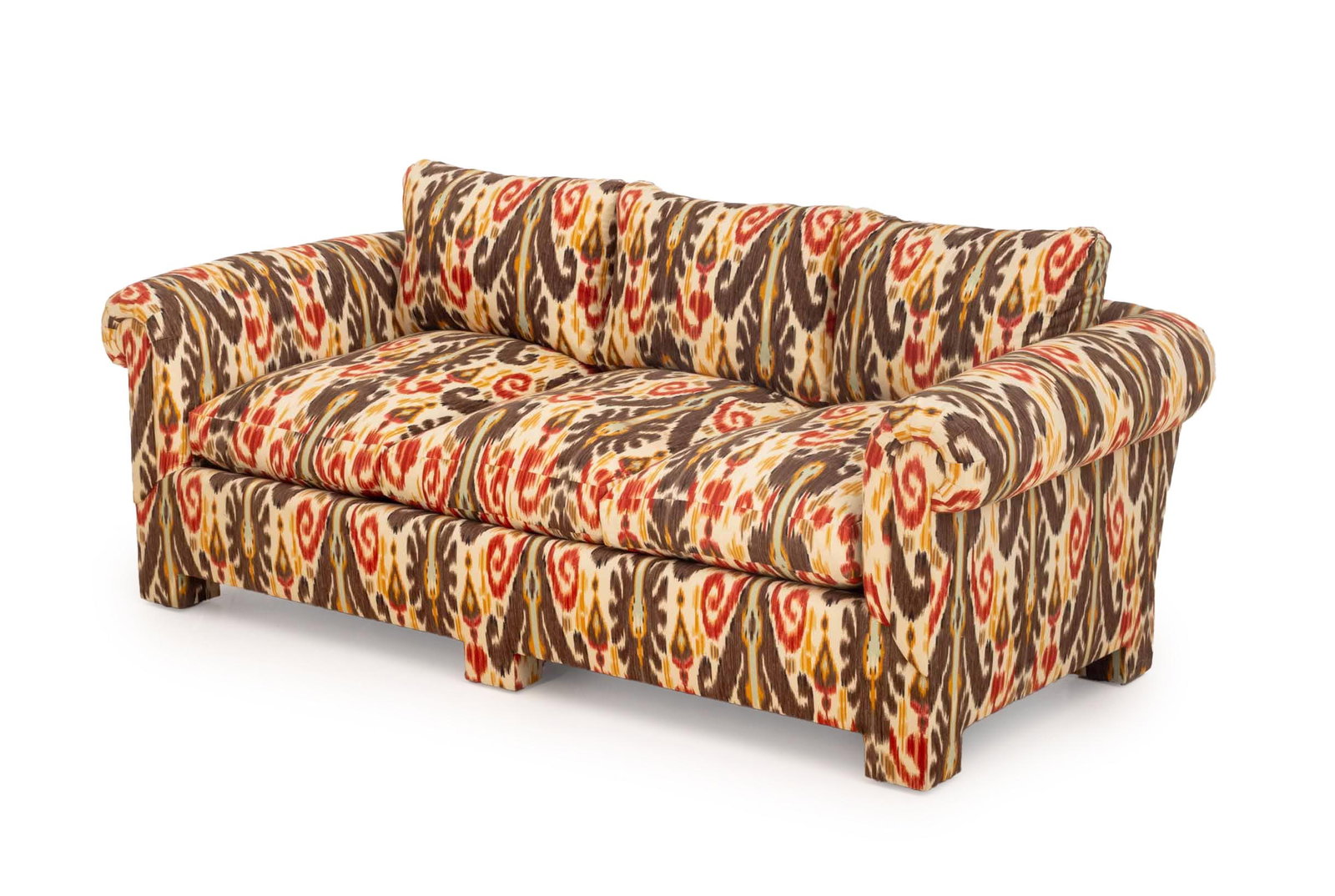 Modern Ikat Fabric Upholstered 3-Seat Sofa (1 of 10)