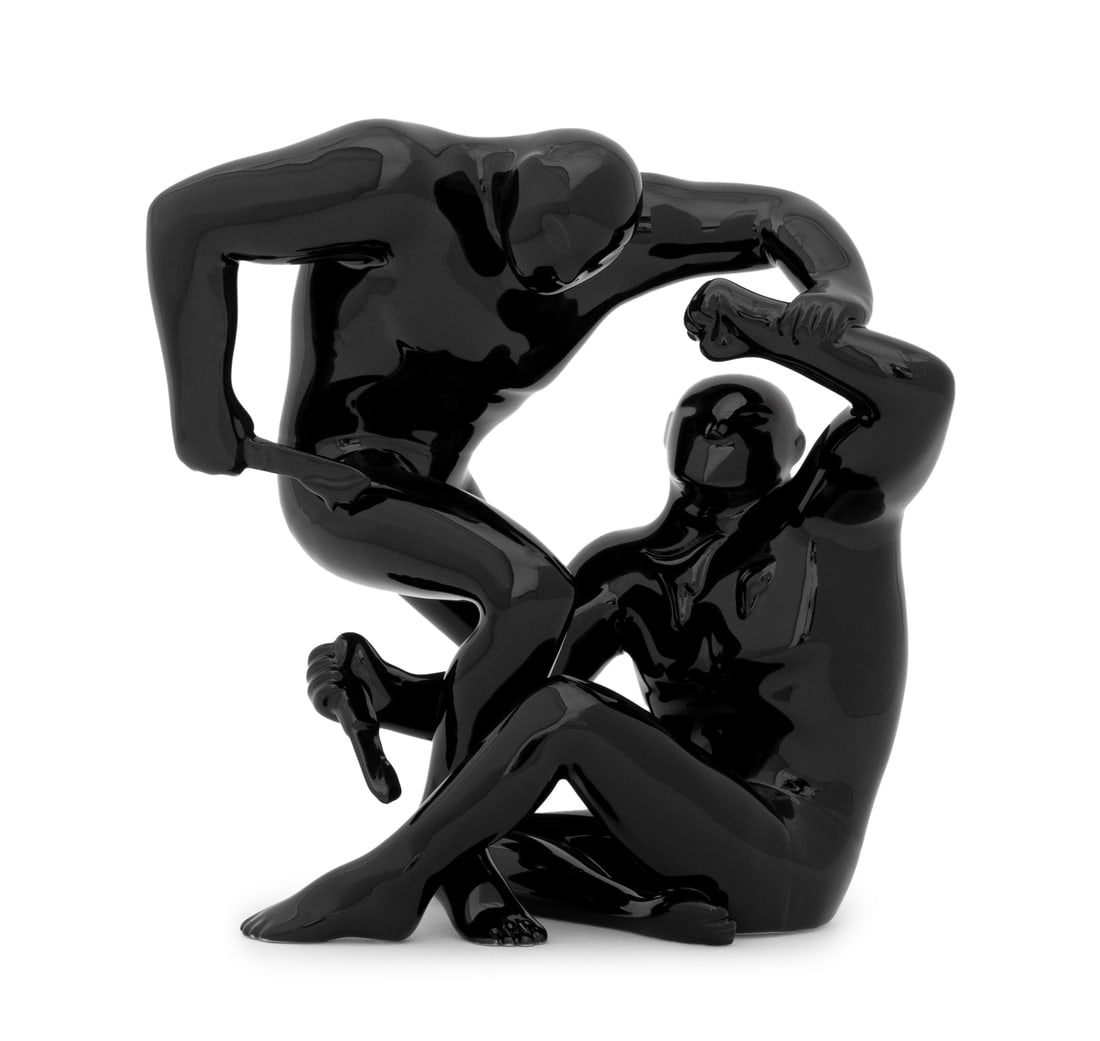 Cleon Peterson "Destroying the Weak", 2016: Cleon Peterson (American, b. 1973) "Destroying the Weak" Black Glazed Porcelain Sculpture, 2016, signed to underside, numbered edition "11/25", with Certificate of Authenticity from Case Studyo and